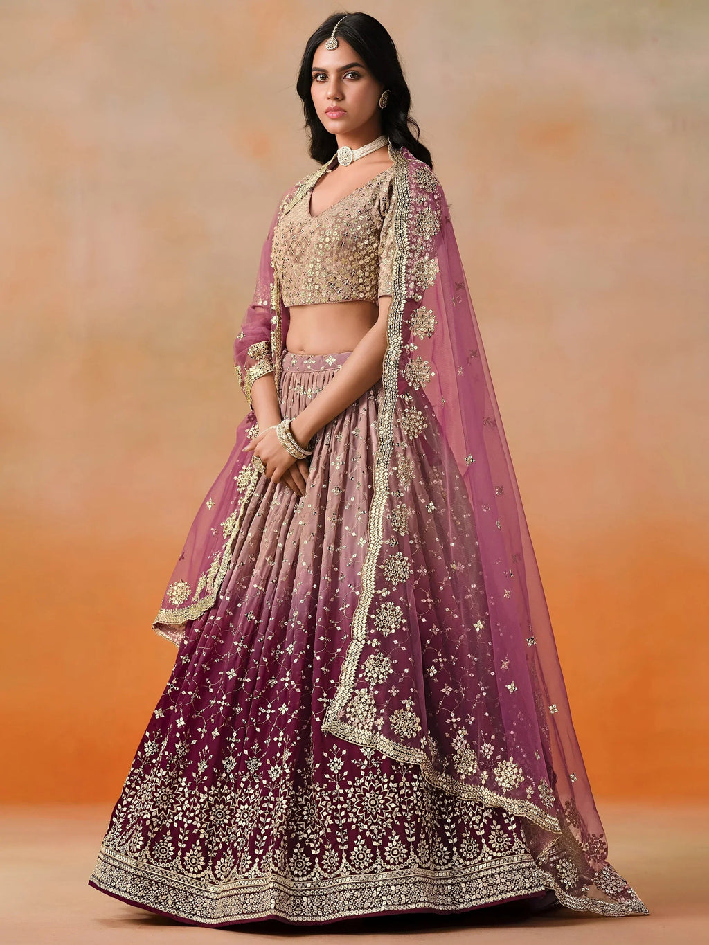 Pink Gorgeous Georgette Zari Embroidered Lehenga Choli With Dupatta