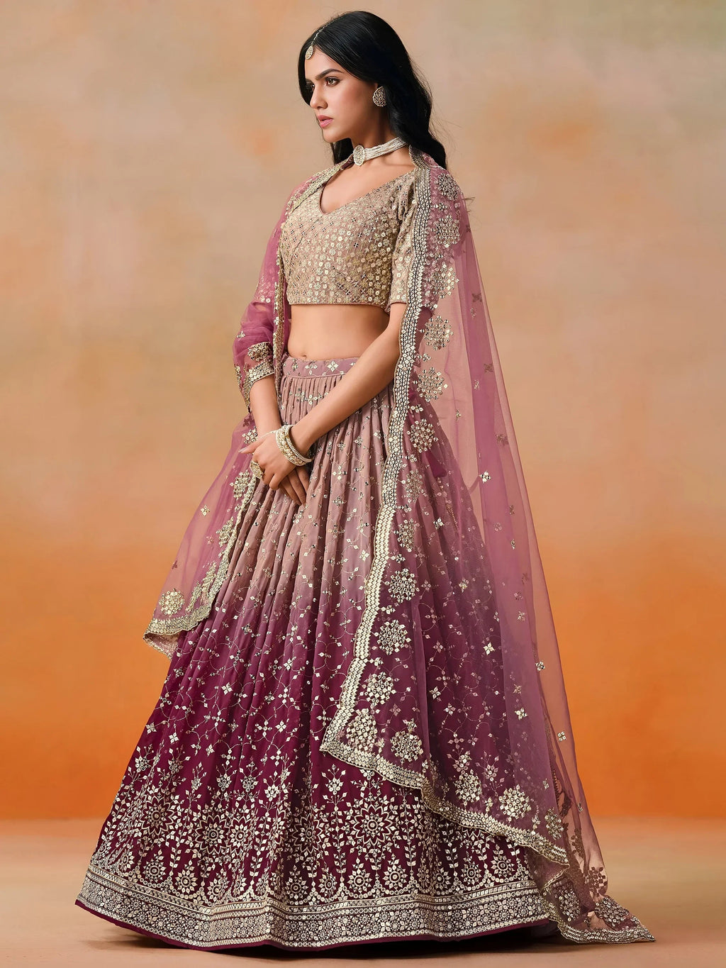 Pink Gorgeous Georgette Zari Embroidered Lehenga Choli With Dupatta