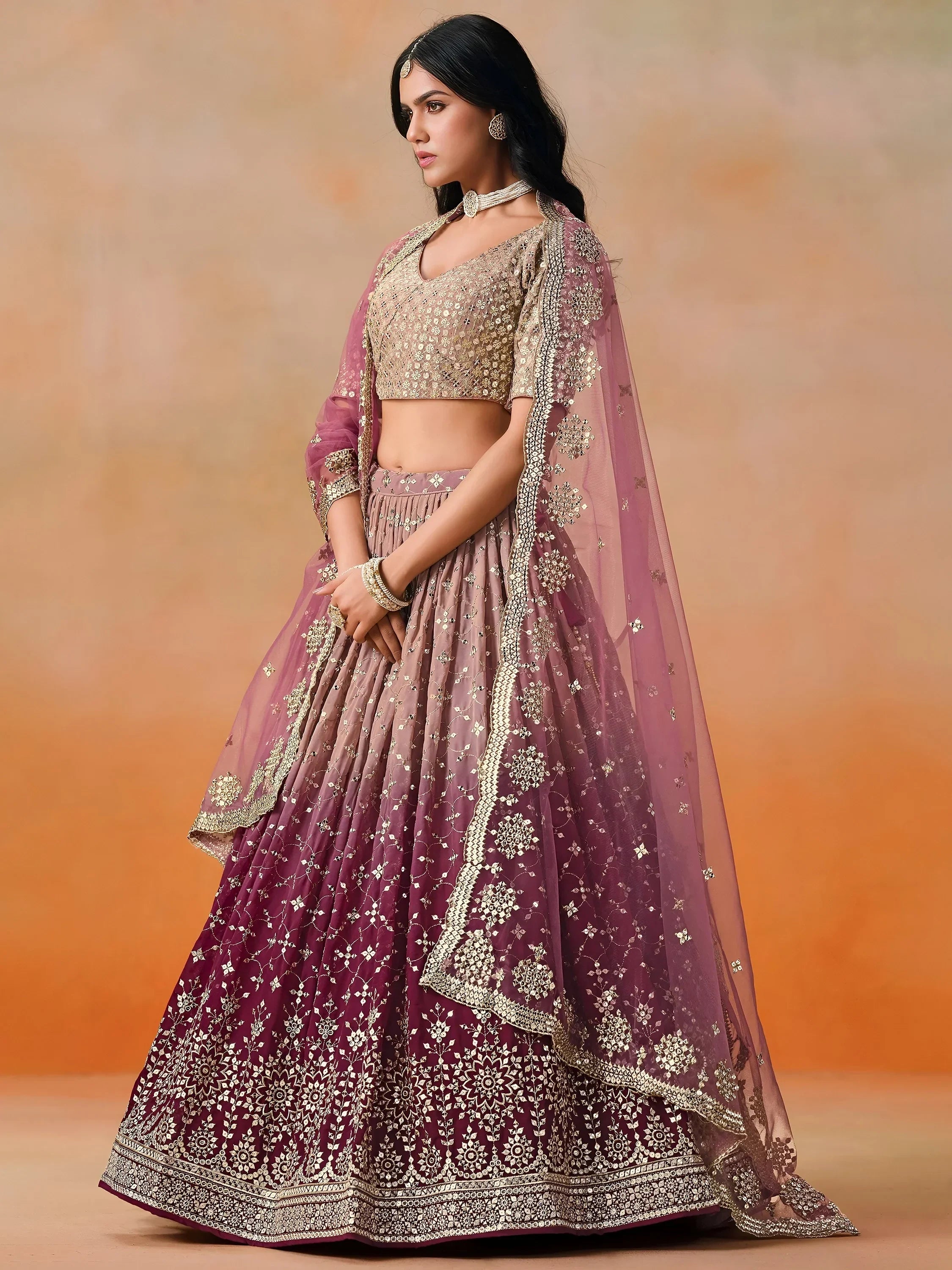 Pink Gorgeous Georgette Zari Embroidered Lehenga Choli With Dupatta