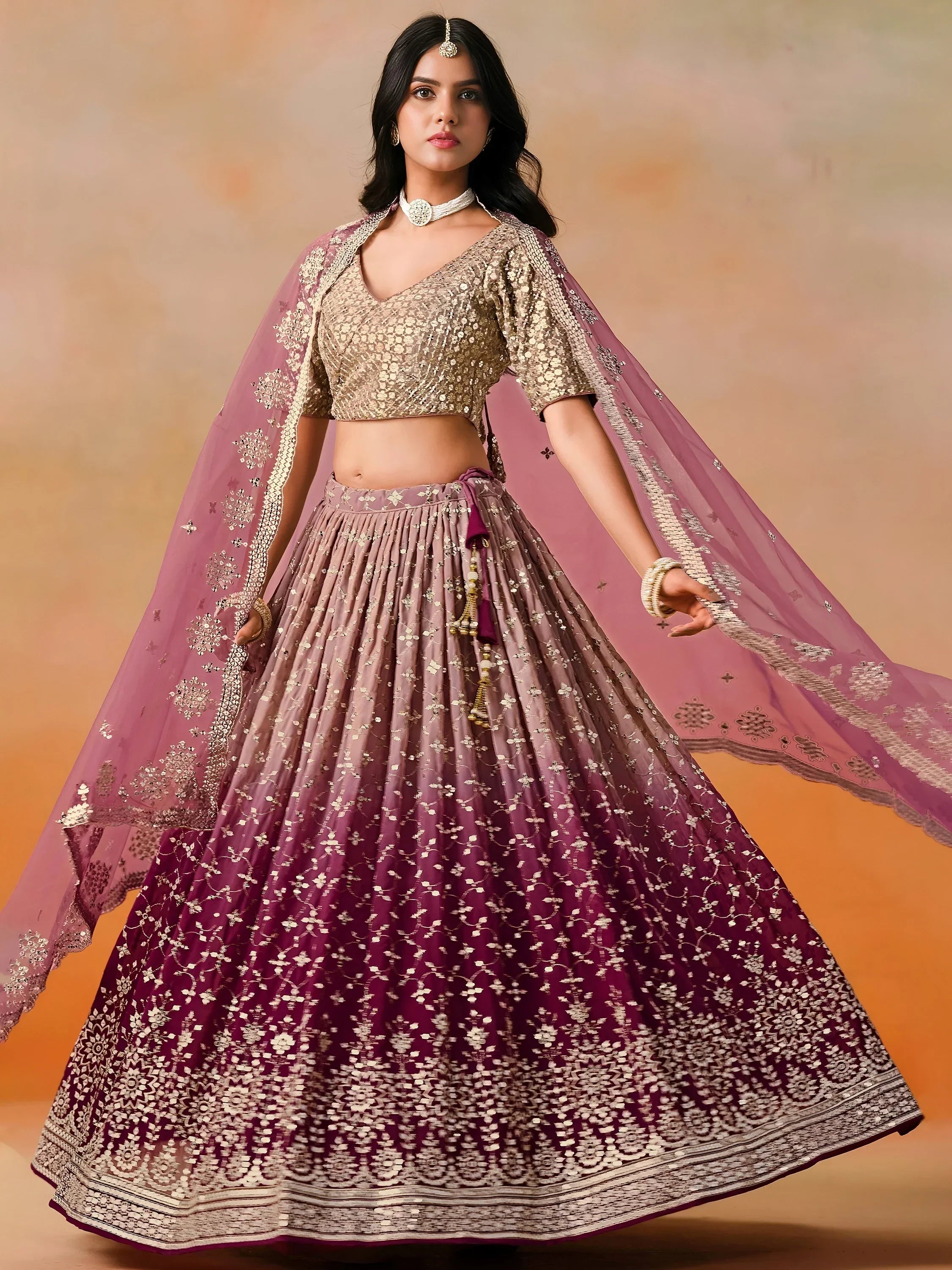 Pink Gorgeous Georgette Zari Embroidered Lehenga Choli With Dupatta