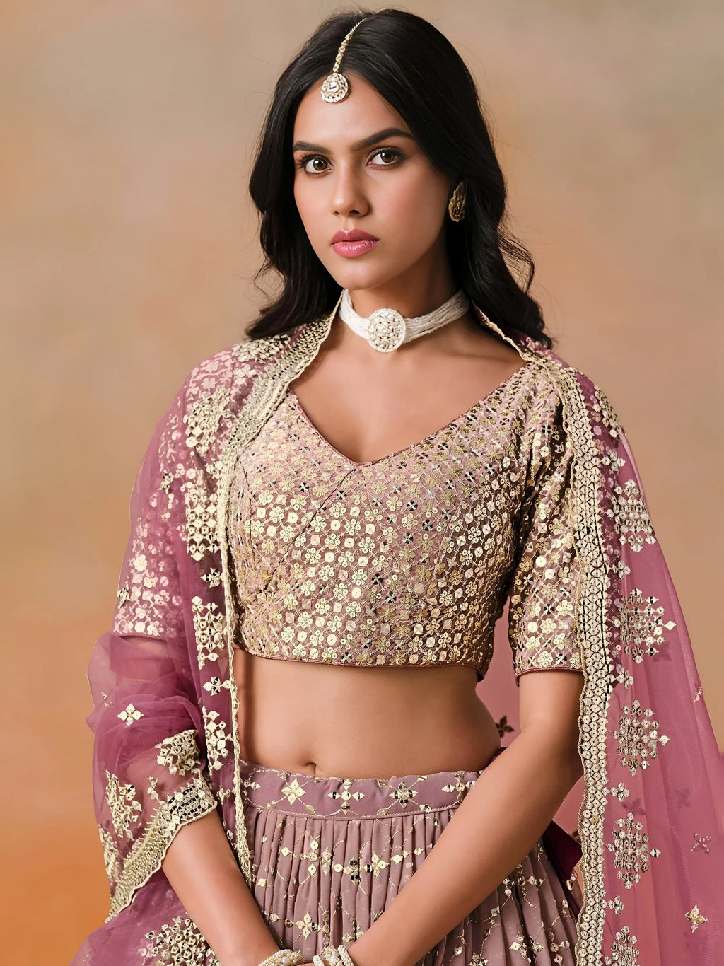 Pink Gorgeous Georgette Zari Embroidered Lehenga Choli With Dupatta