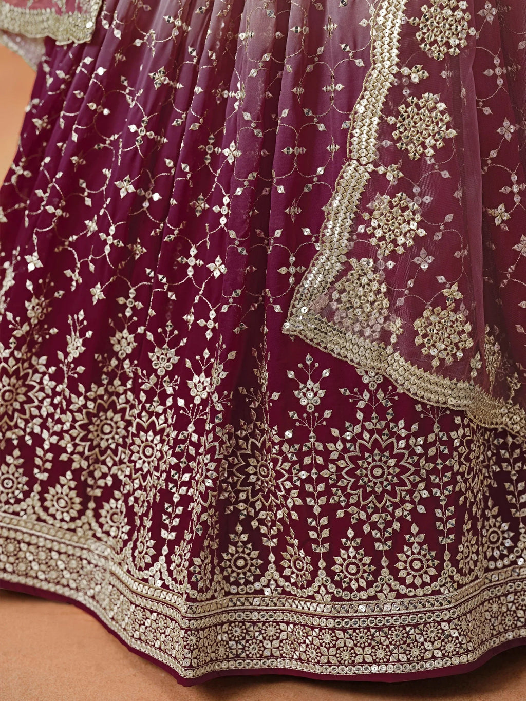 Pink Gorgeous Georgette Zari Embroidered Lehenga Choli With Dupatta