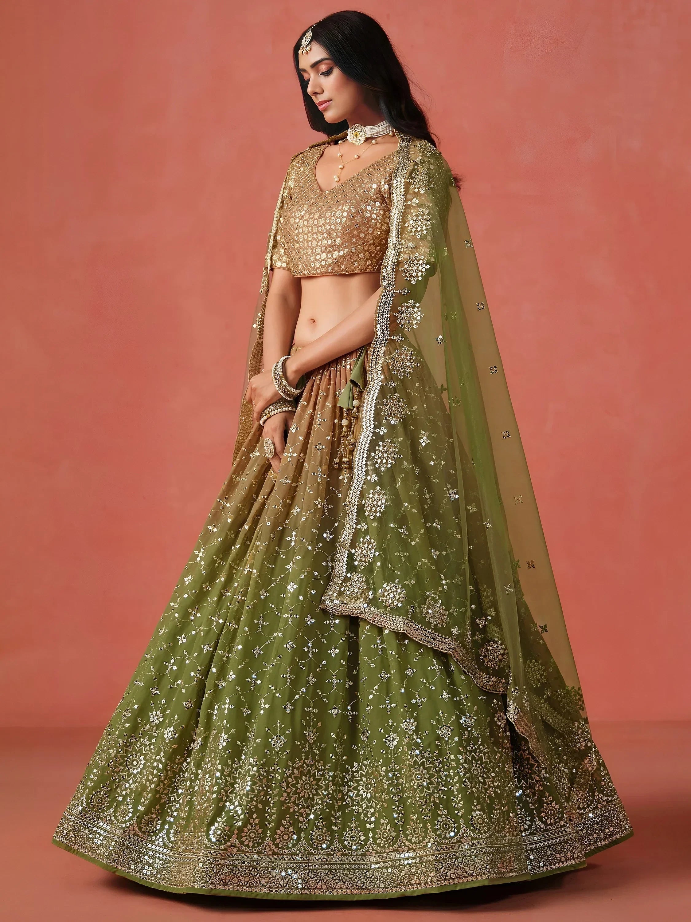 Green Gorgeous Georgette Zari Embroidered Lehenga Choli With Dupatta