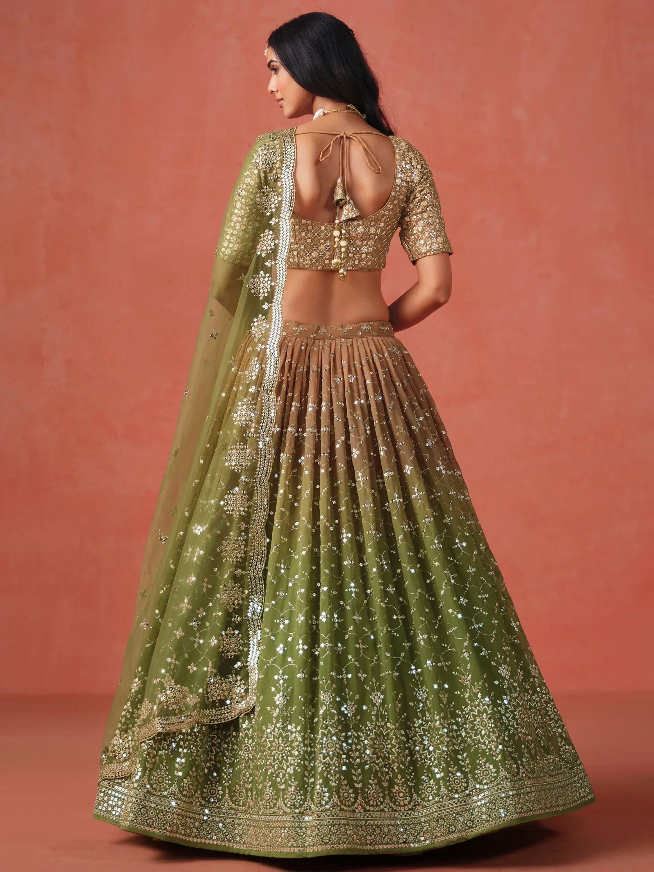 Green Gorgeous Georgette Zari Embroidered Lehenga Choli With Dupatta