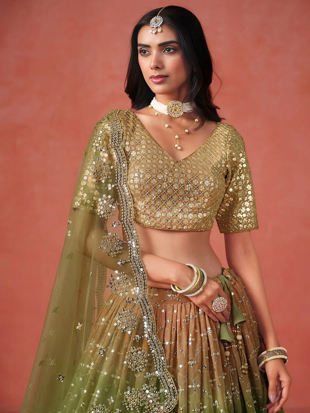 Green Gorgeous Georgette Zari Embroidered Lehenga Choli With Dupatta
