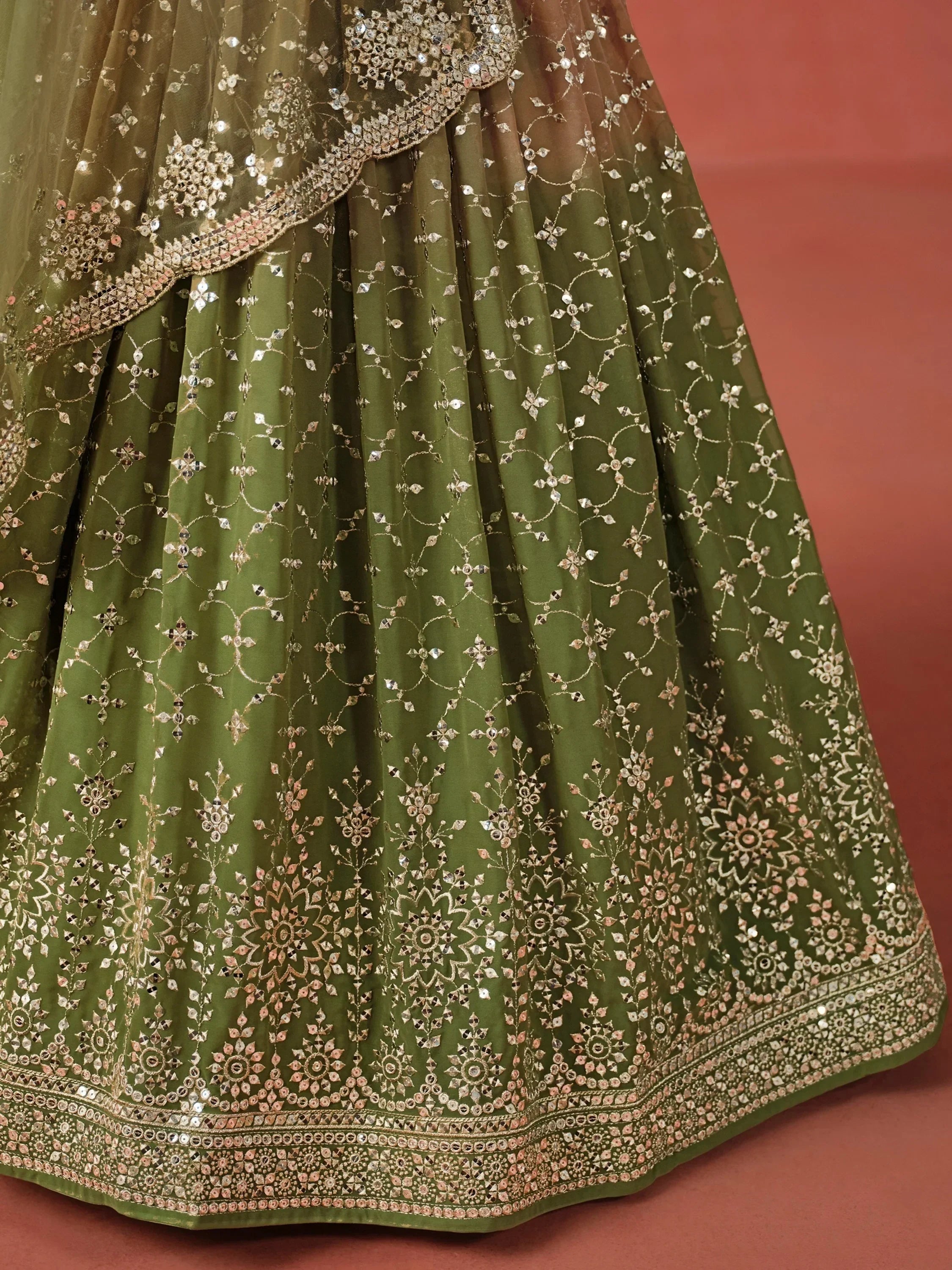 Green Gorgeous Georgette Zari Embroidered Lehenga Choli With Dupatta