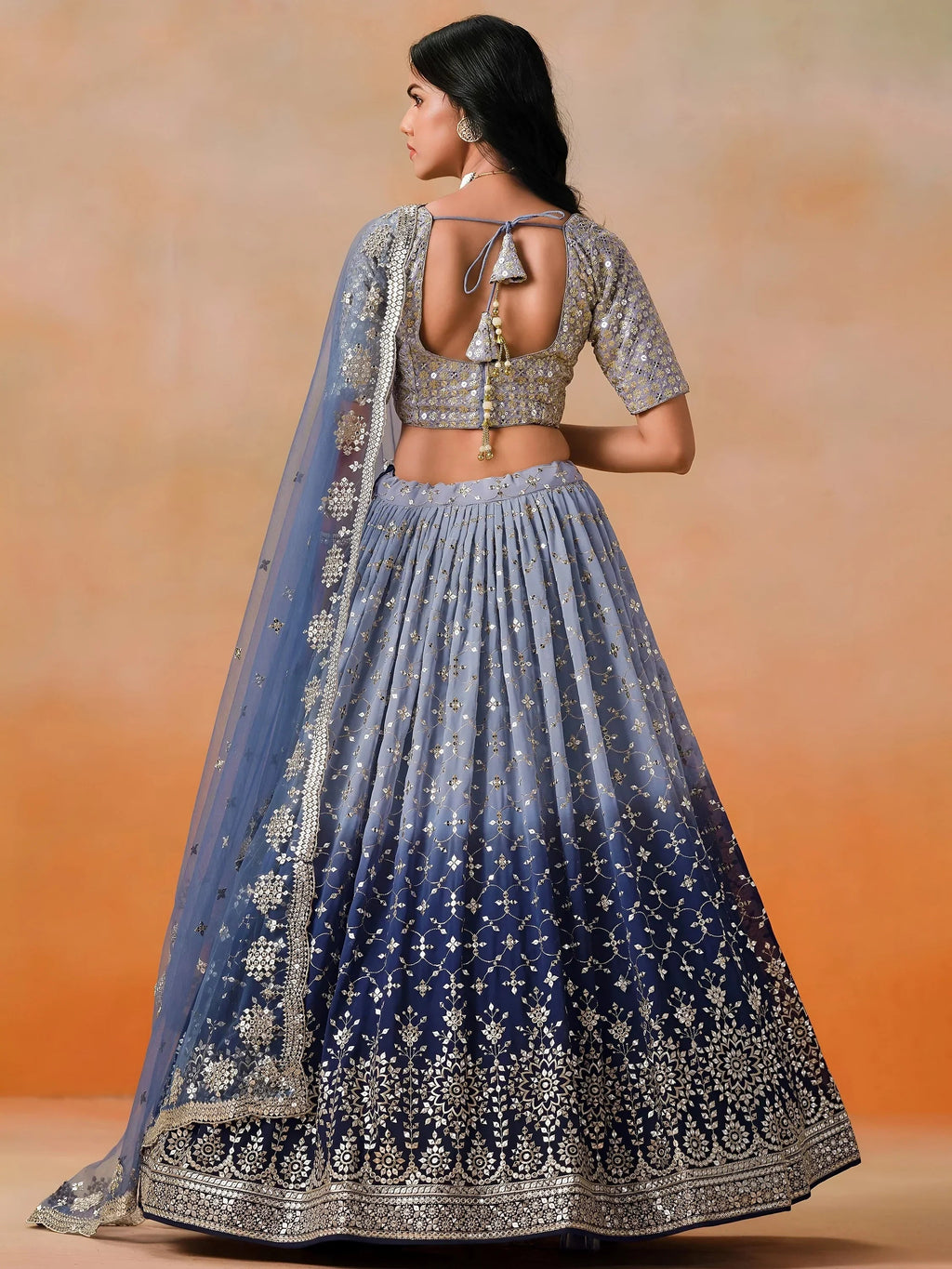 Navy Gorgeous Georgette Zari Embroidered Lehenga Choli With Dupatta