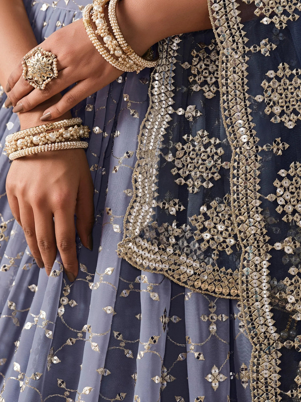 Navy Gorgeous Georgette Zari Embroidered Lehenga Choli With Dupatta