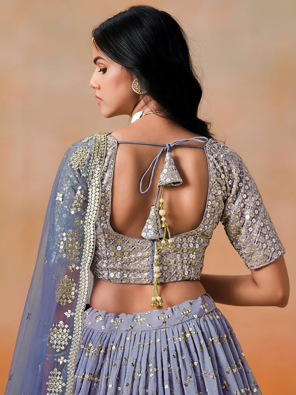 Navy Gorgeous Georgette Zari Embroidered Lehenga Choli With Dupatta