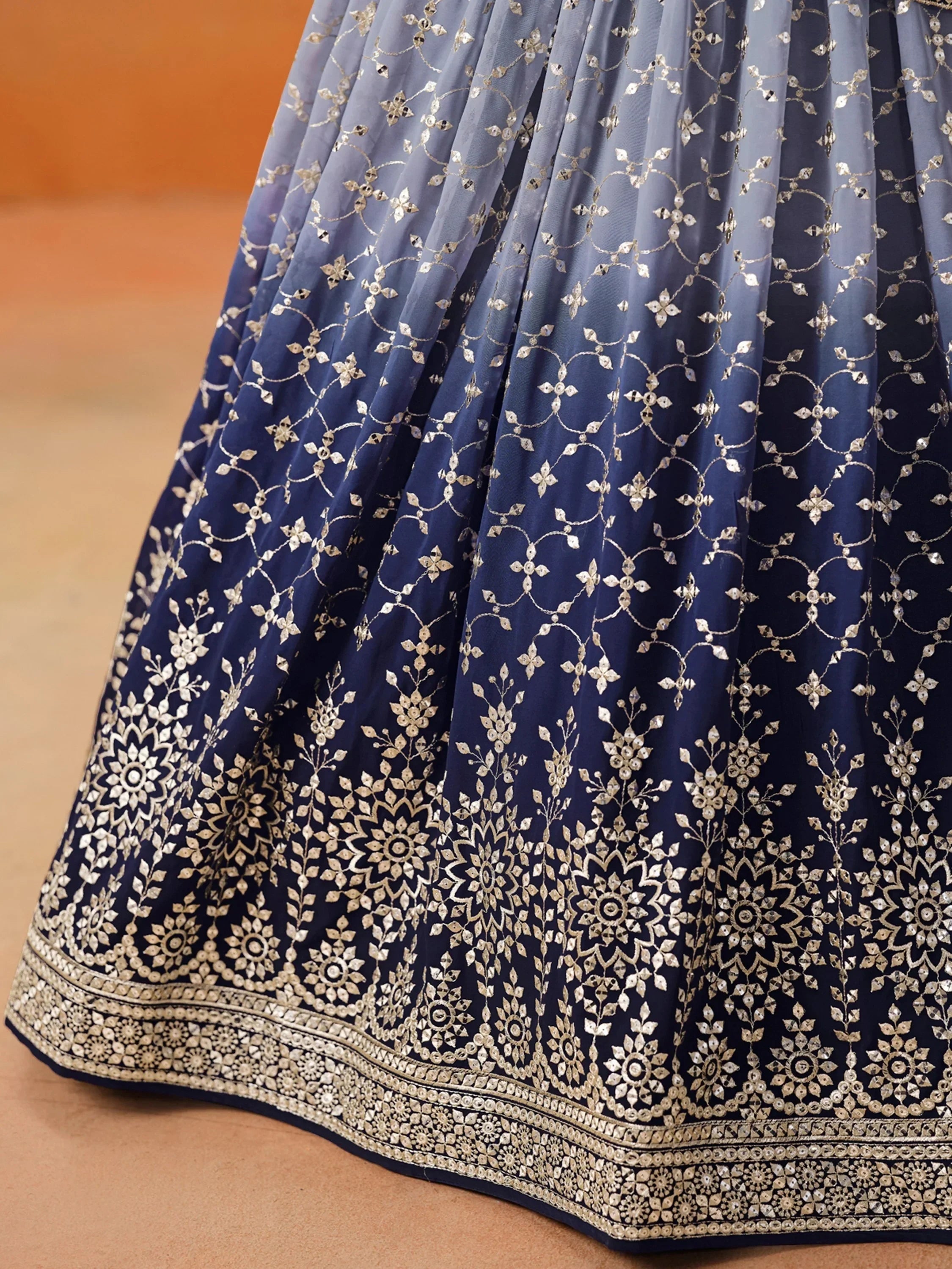 Navy Gorgeous Georgette Zari Embroidered Lehenga Choli With Dupatta