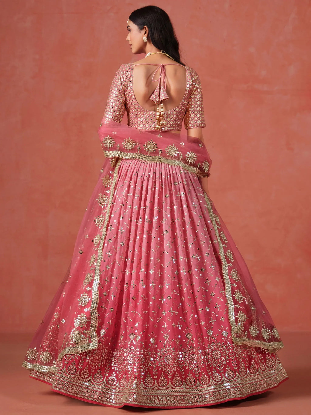 Peach Gorgeous Georgette Zari Embroidered Lehenga Choli With Dupatta