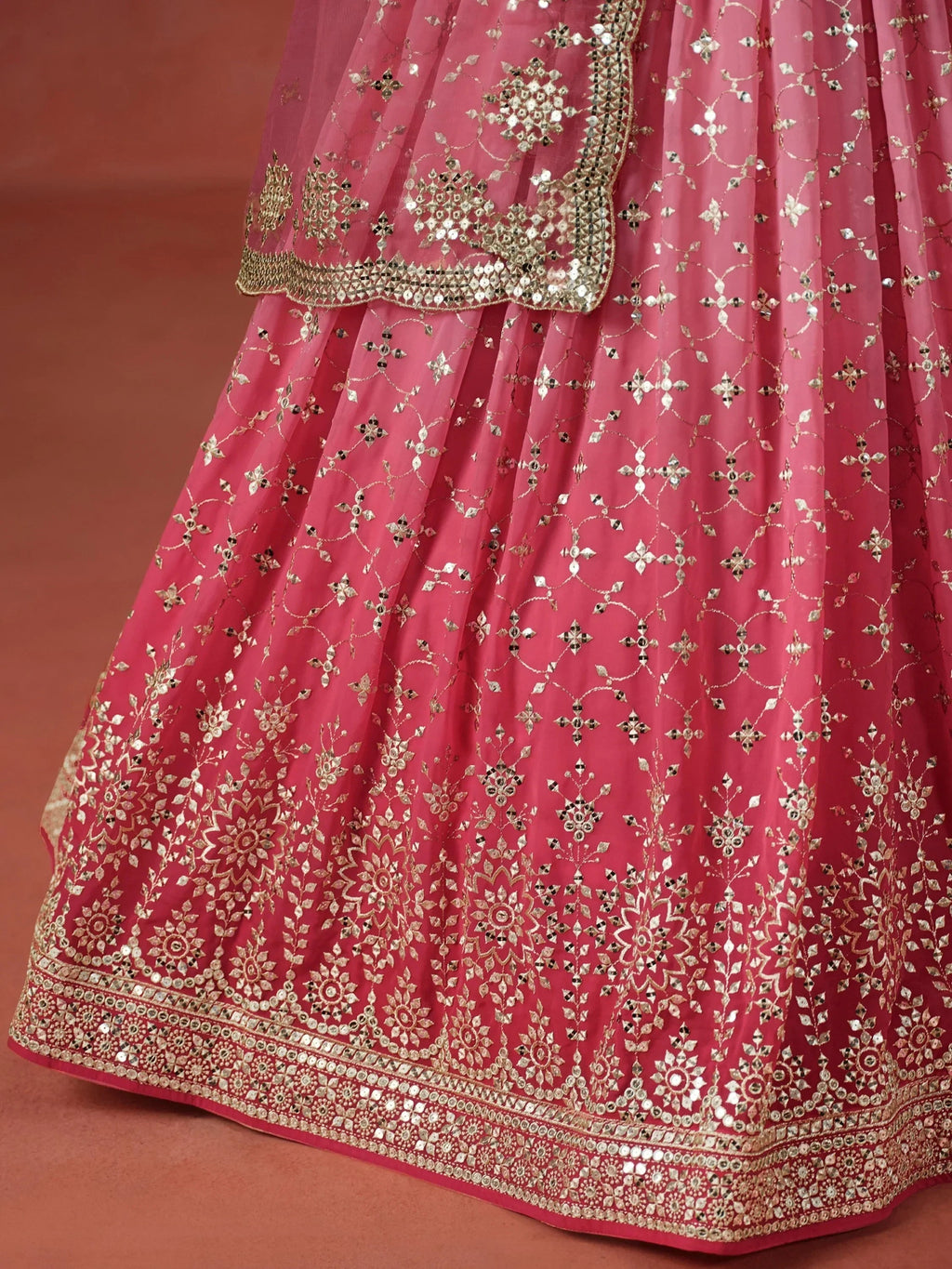 Peach Gorgeous Georgette Zari Embroidered Lehenga Choli With Dupatta