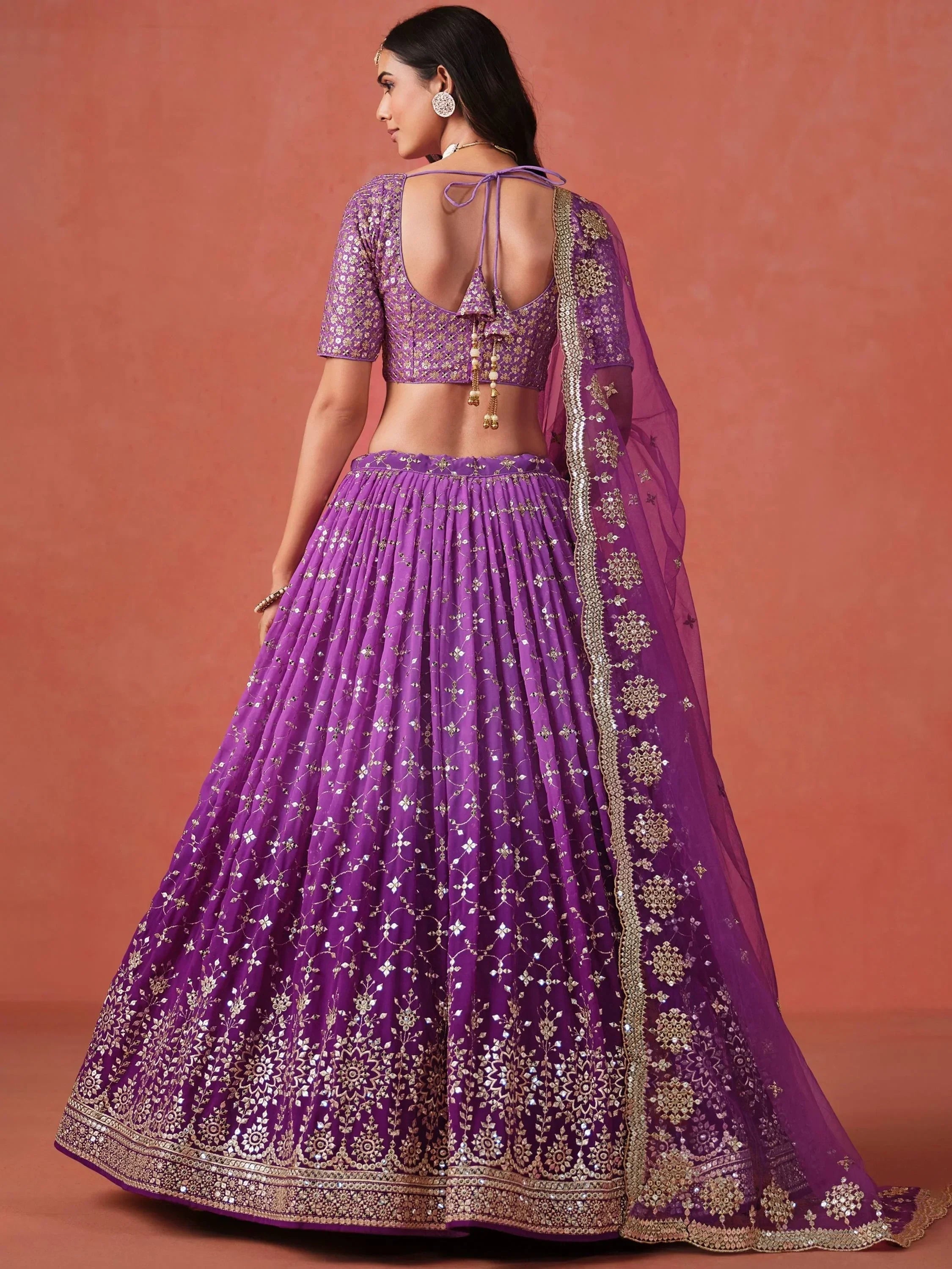 Purple Gorgeous Georgette Zari Embroidered Lehenga Choli With Dupatta