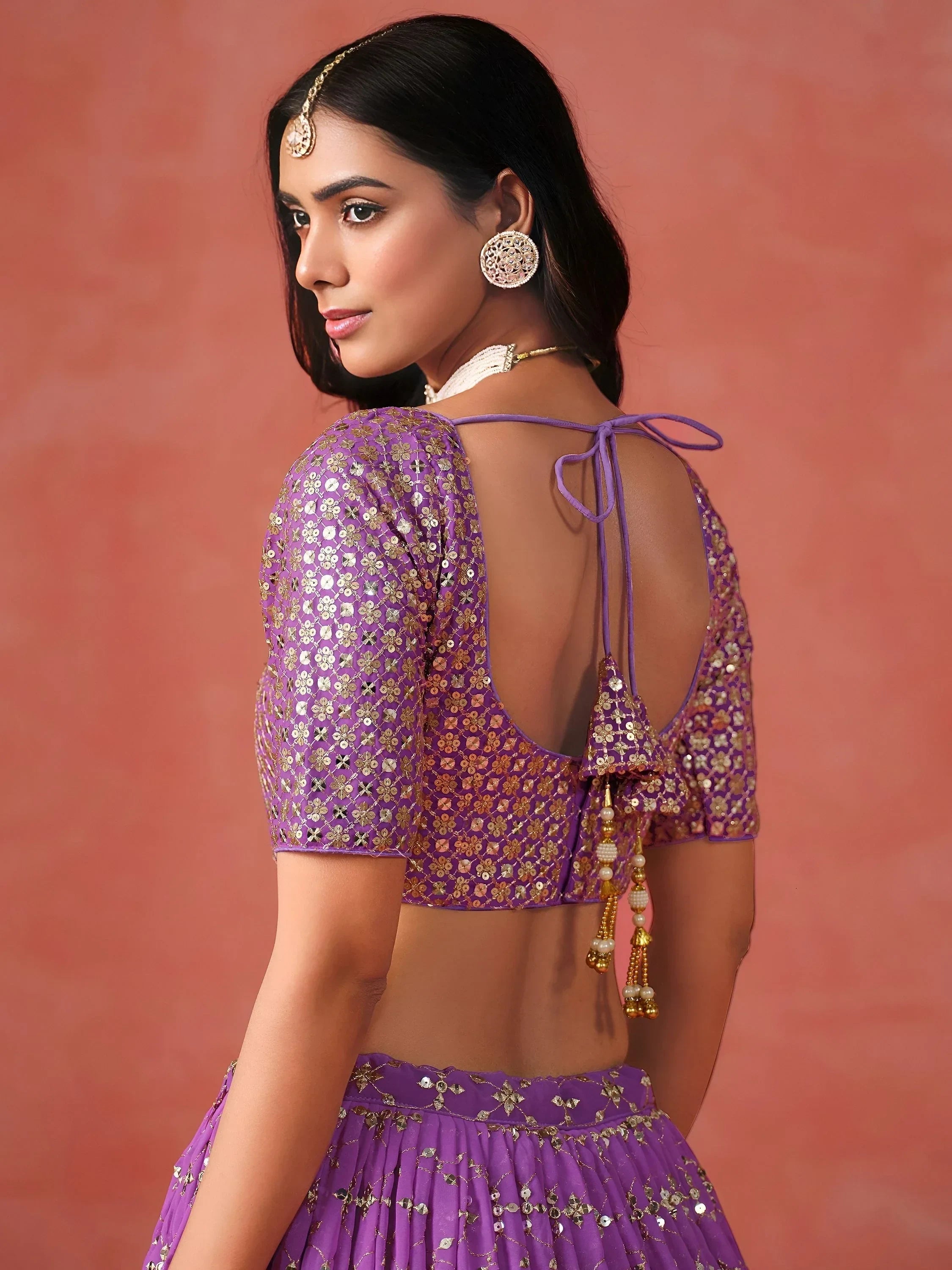 Purple Gorgeous Georgette Zari Embroidered Lehenga Choli With Dupatta