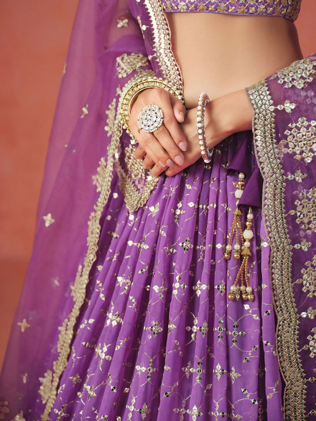 Purple Gorgeous Georgette Zari Embroidered Lehenga Choli With Dupatta