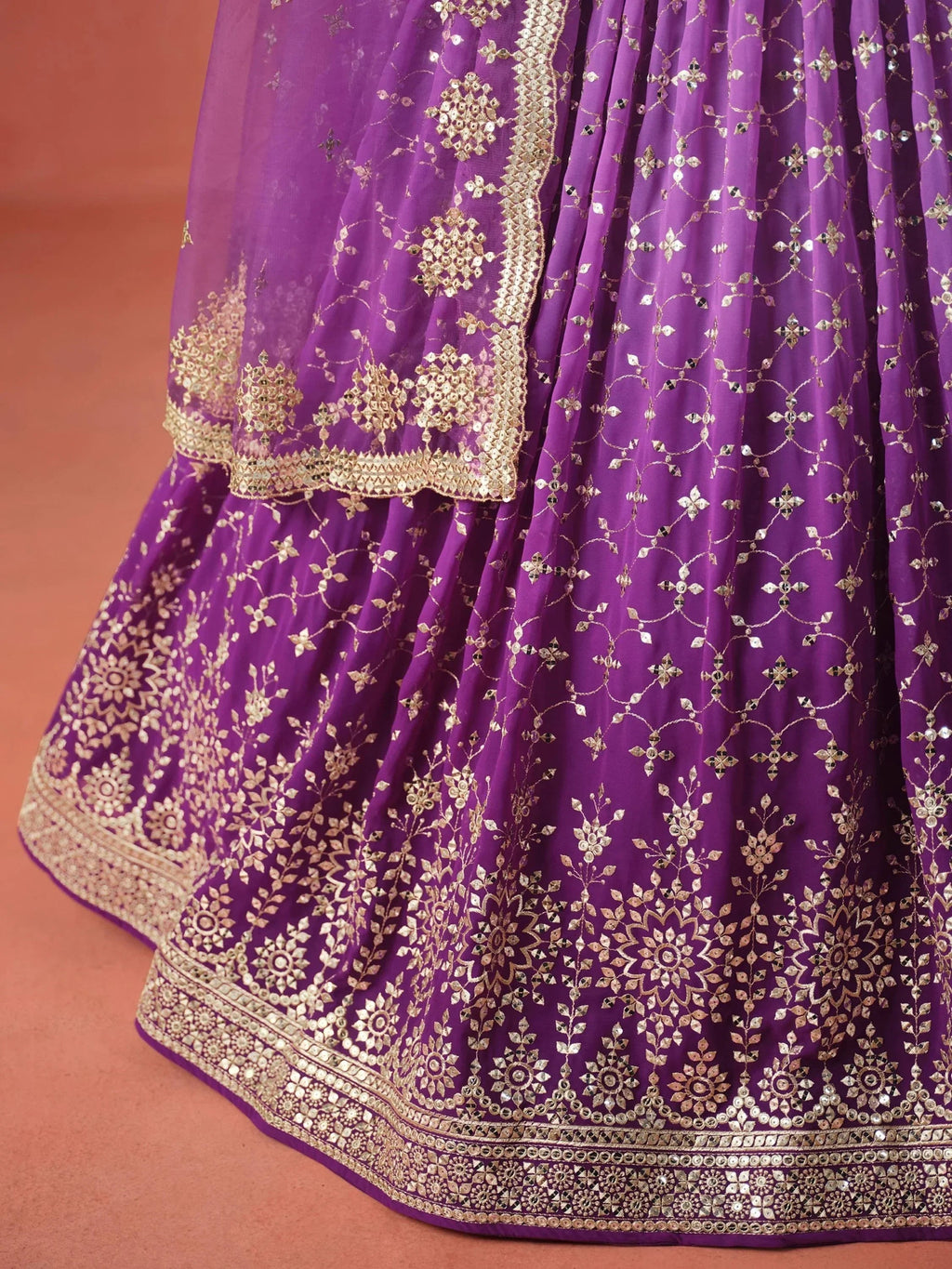 Purple Gorgeous Georgette Zari Embroidered Lehenga Choli With Dupatta