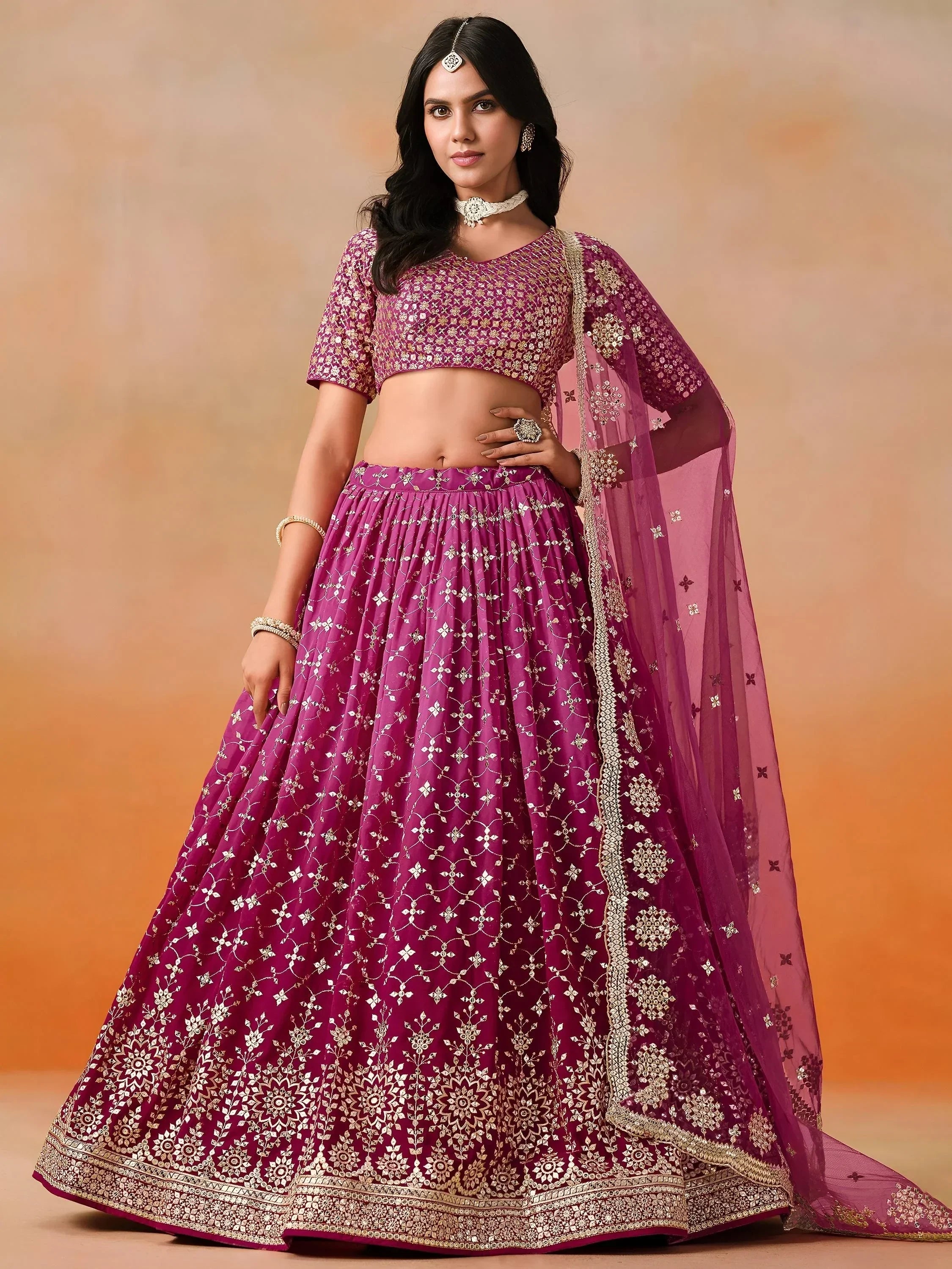 Rose Gorgeous Georgette Zari Embroidered Lehenga Choli With Dupatta