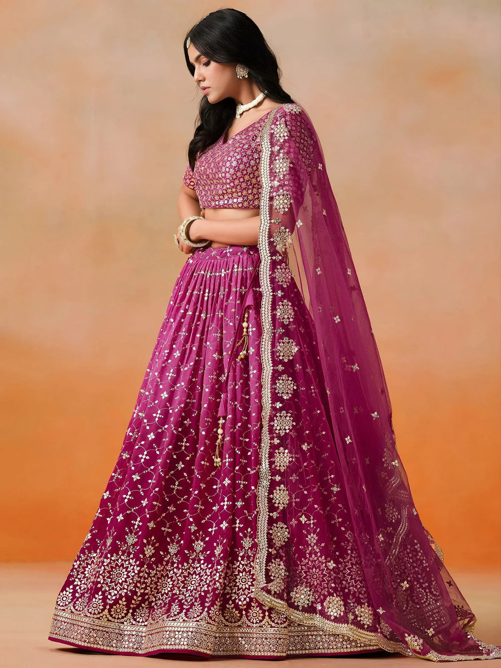 Rose Gorgeous Georgette Zari Embroidered Lehenga Choli With Dupatta