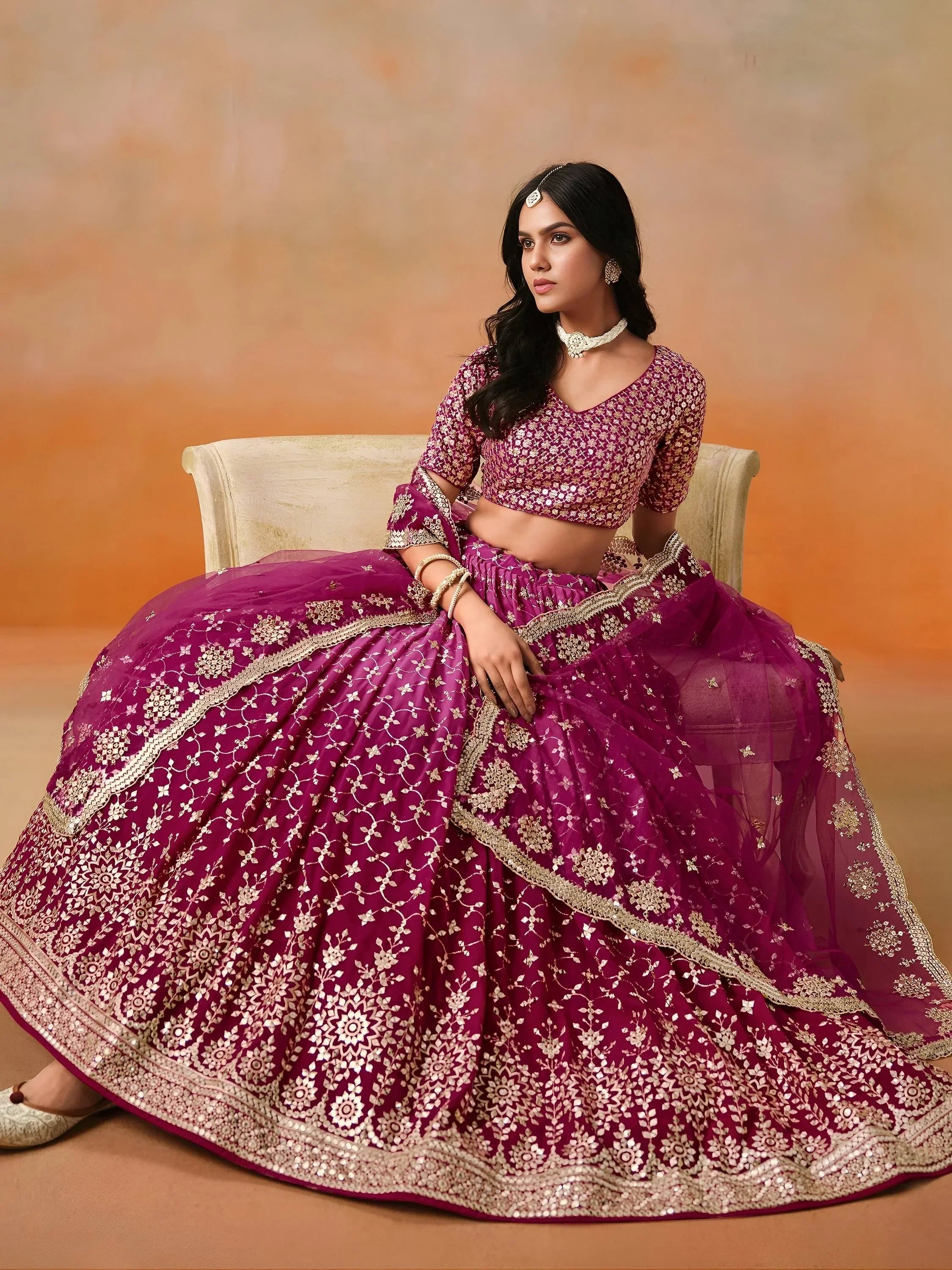 Rose Gorgeous Georgette Zari Embroidered Lehenga Choli With Dupatta