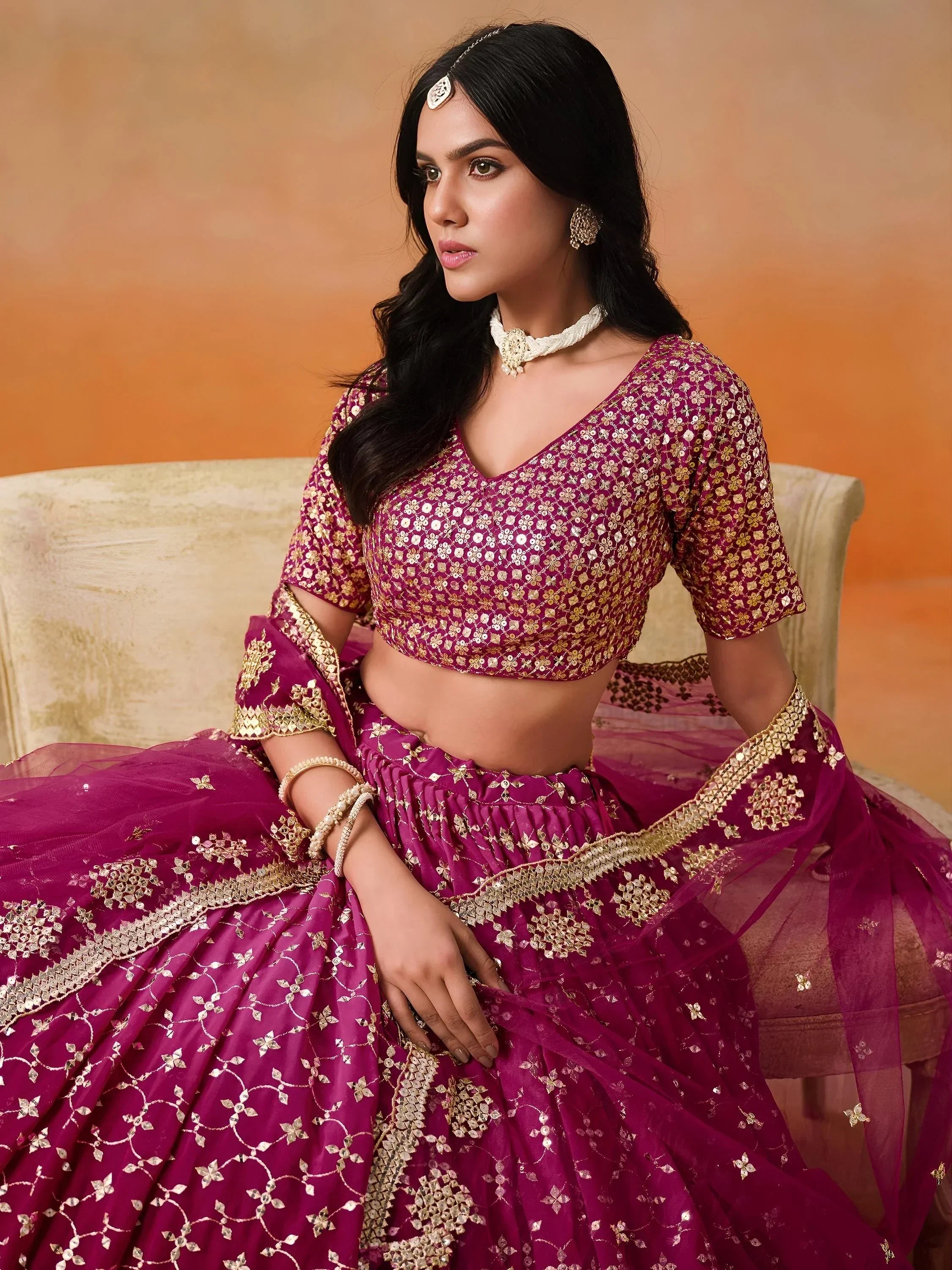 Rose Gorgeous Georgette Zari Embroidered Lehenga Choli With Dupatta
