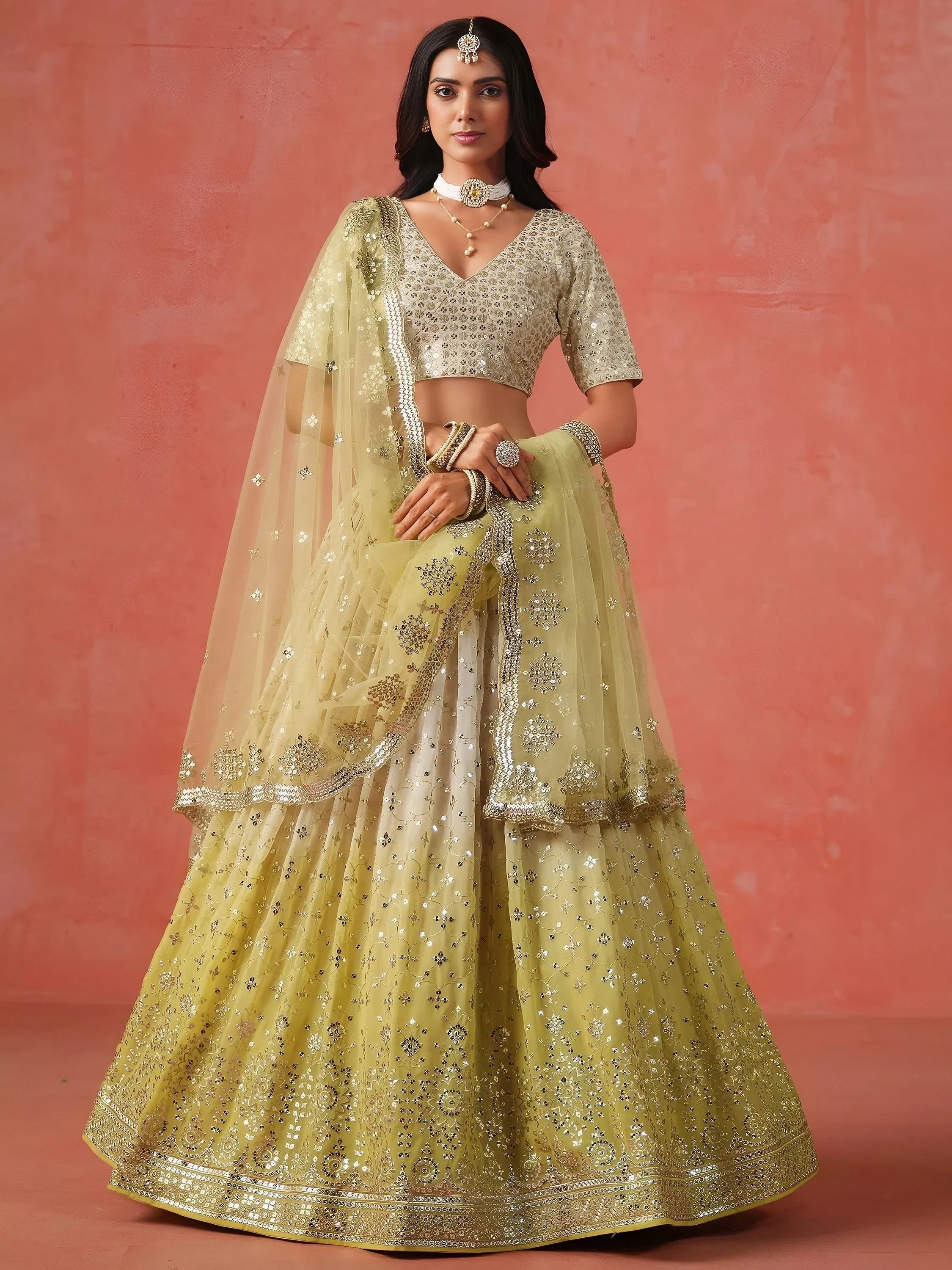 Yellow Gorgeous Georgette Zari Embroidered Lehenga Choli With Dupatta