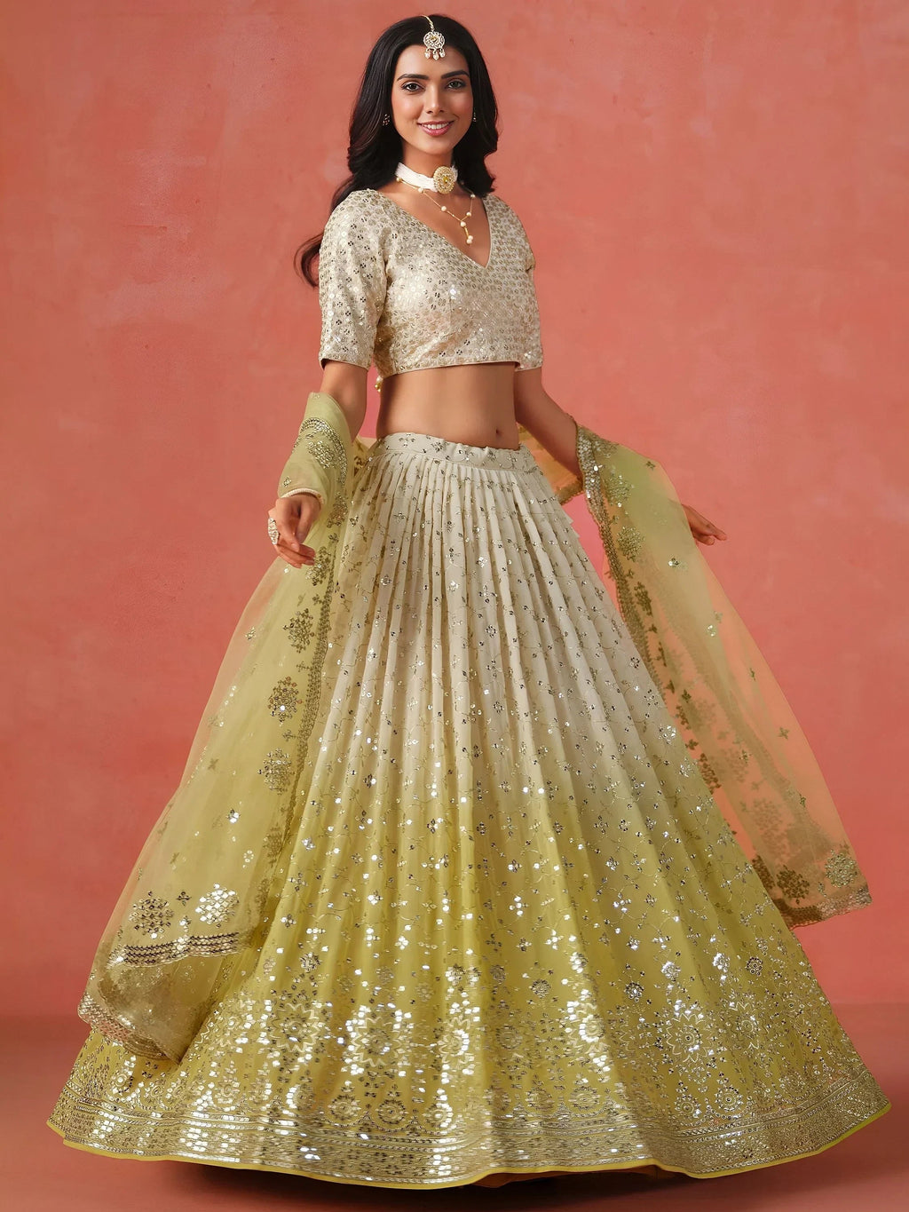 Yellow Gorgeous Georgette Zari Embroidered Lehenga Choli With Dupatta