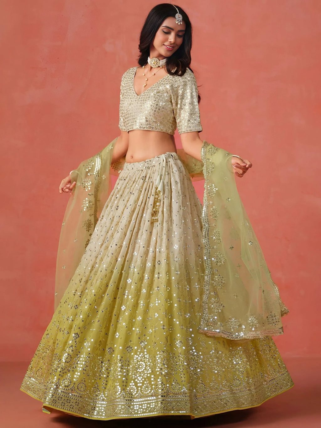 Yellow Gorgeous Georgette Zari Embroidered Lehenga Choli With Dupatta