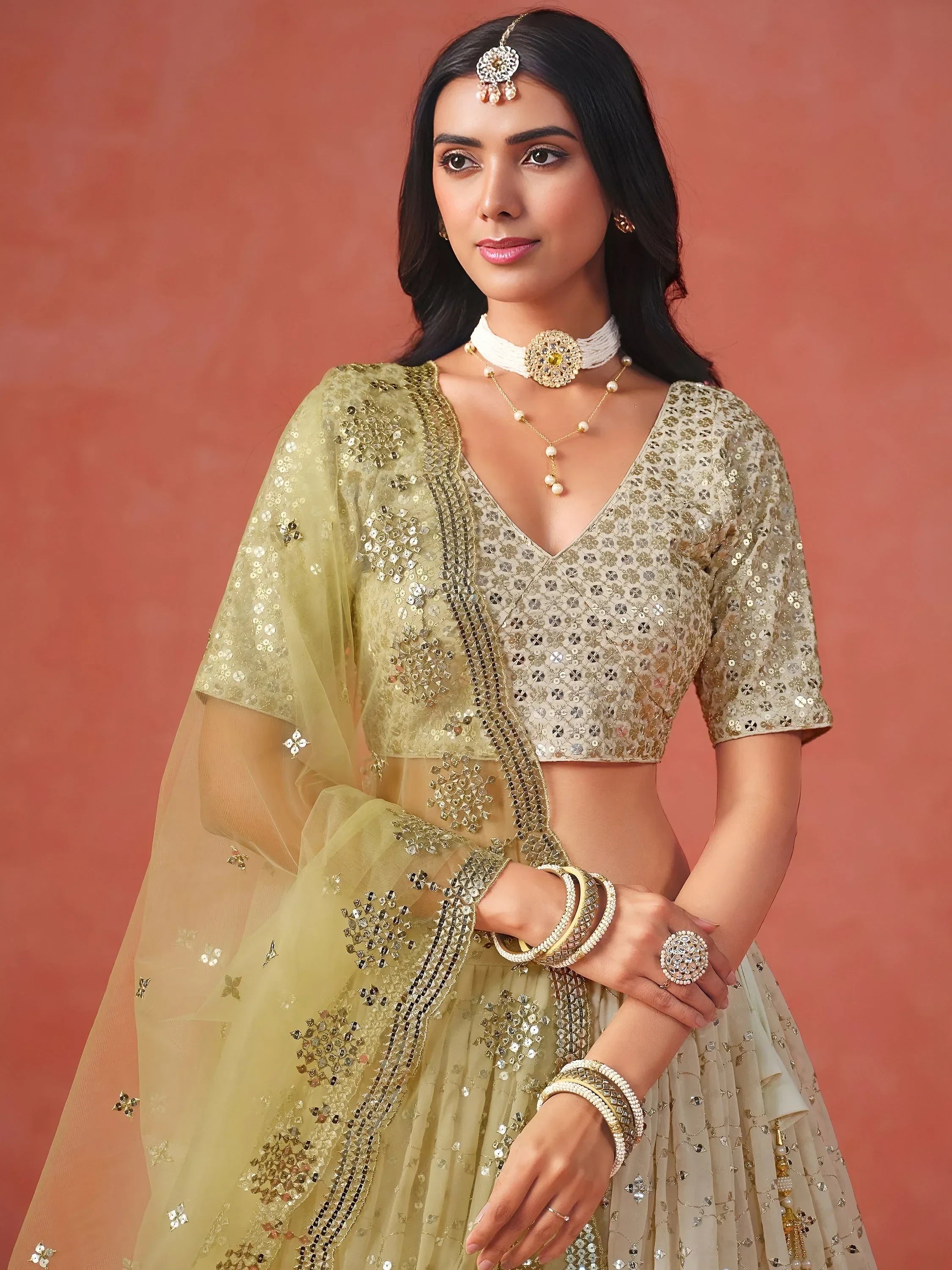 Yellow Gorgeous Georgette Zari Embroidered Lehenga Choli With Dupatta