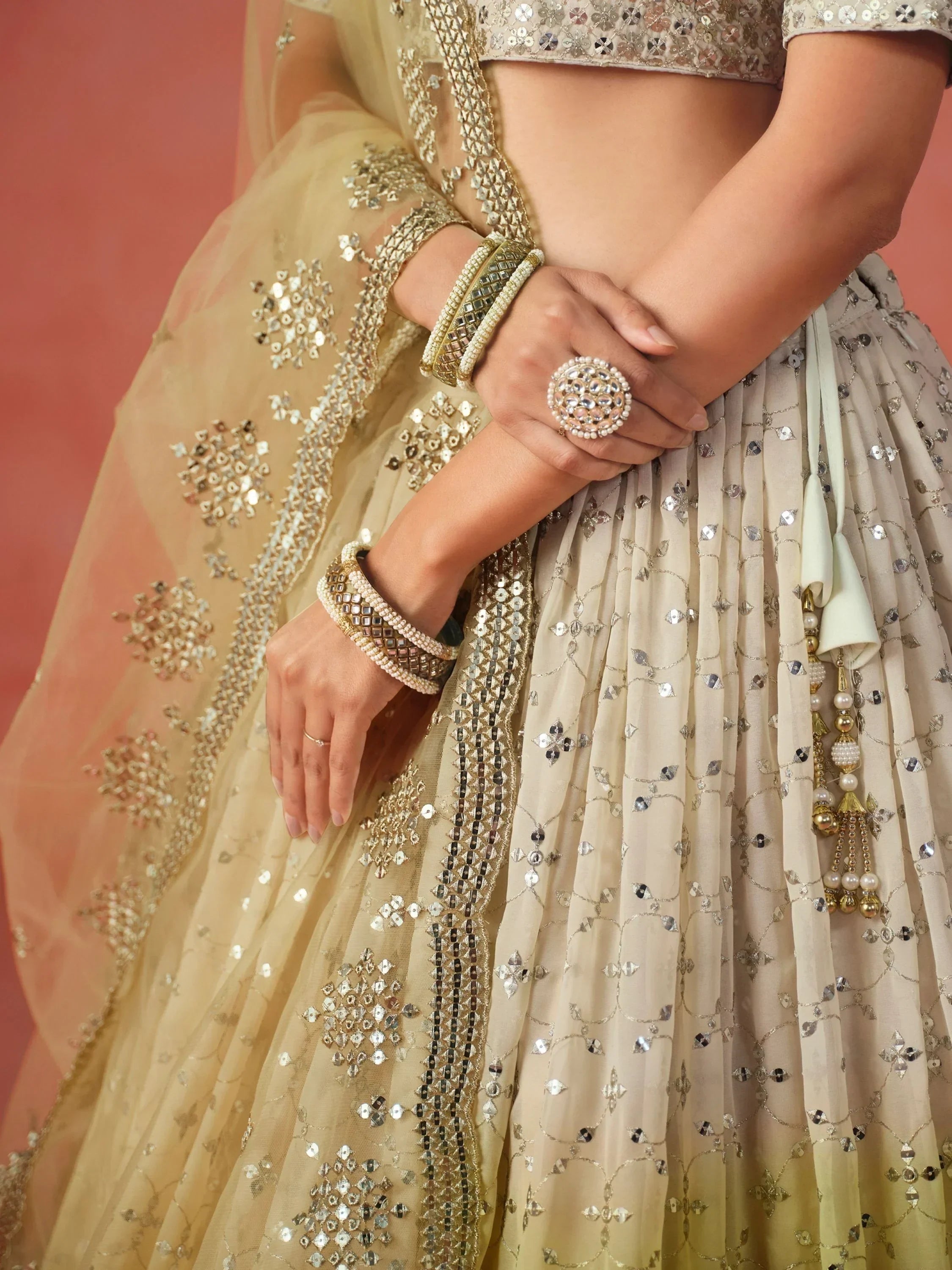 Yellow Gorgeous Georgette Zari Embroidered Lehenga Choli With Dupatta