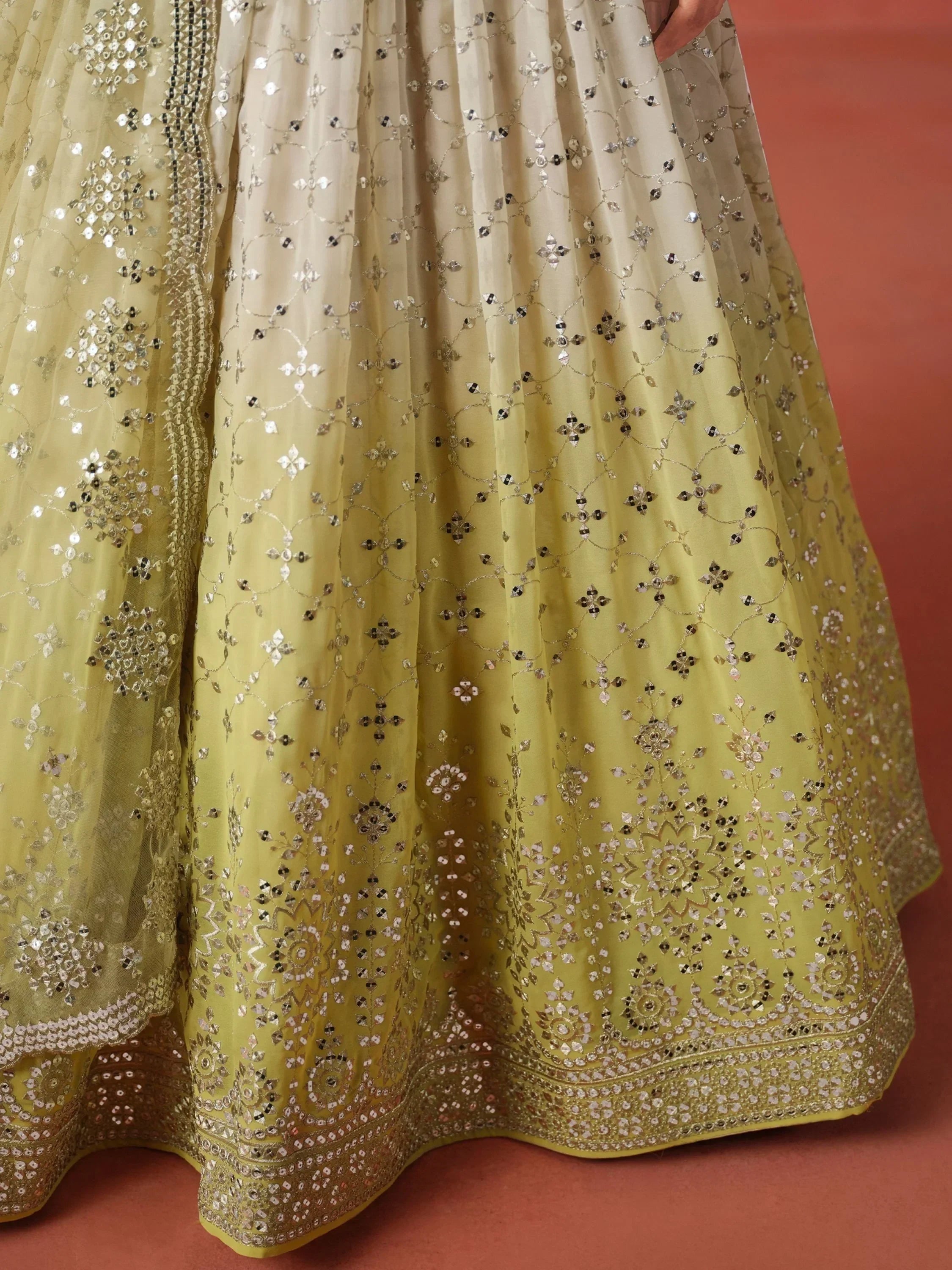 Yellow Gorgeous Georgette Zari Embroidered Lehenga Choli With Dupatta