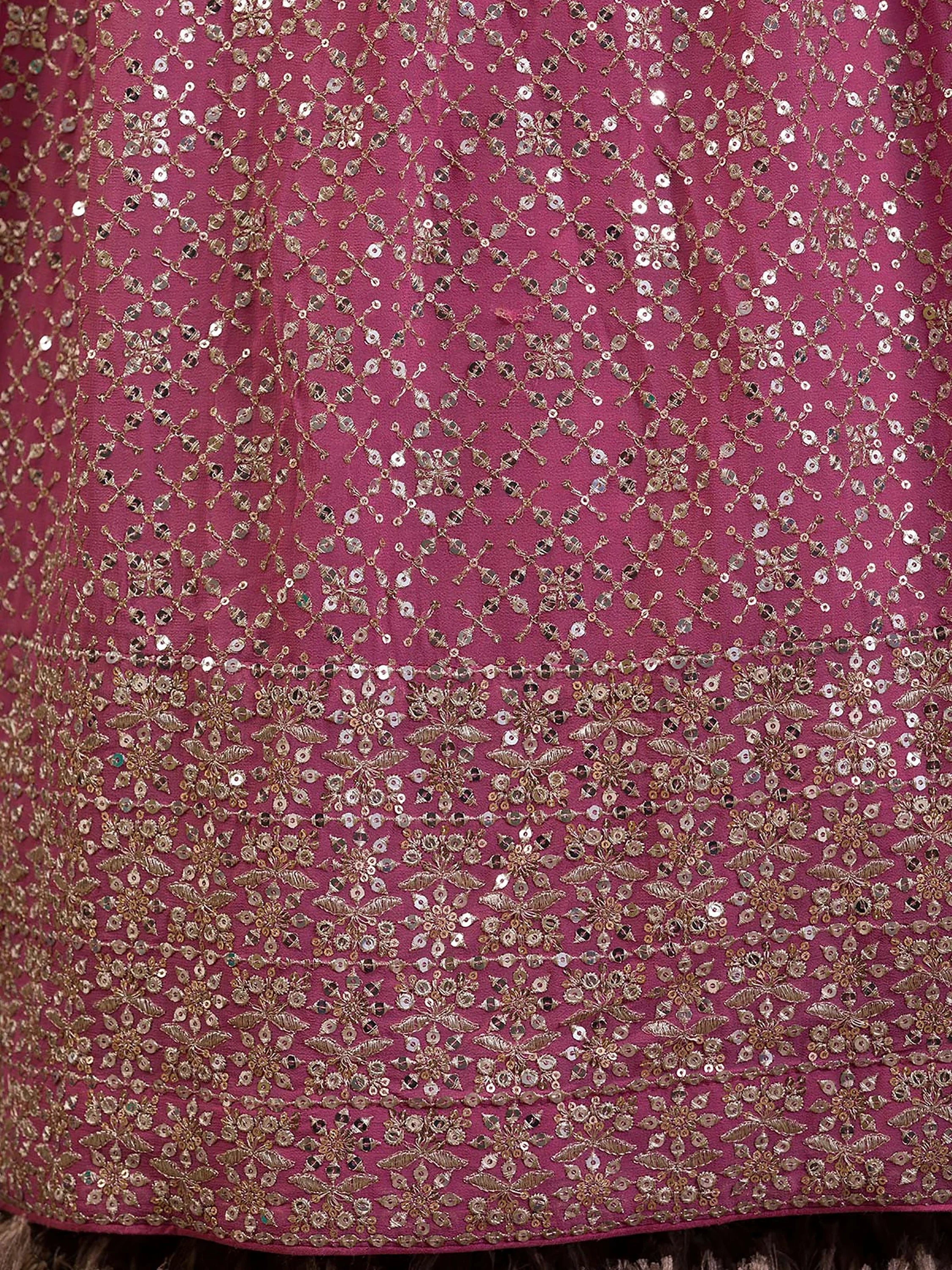 Pink Adorable Sequins Georgette Wedding Lehenga Choli With Dupatta