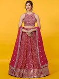 Red Adorable Sequins Georgette Wedding Lehenga Choli With Dupatta