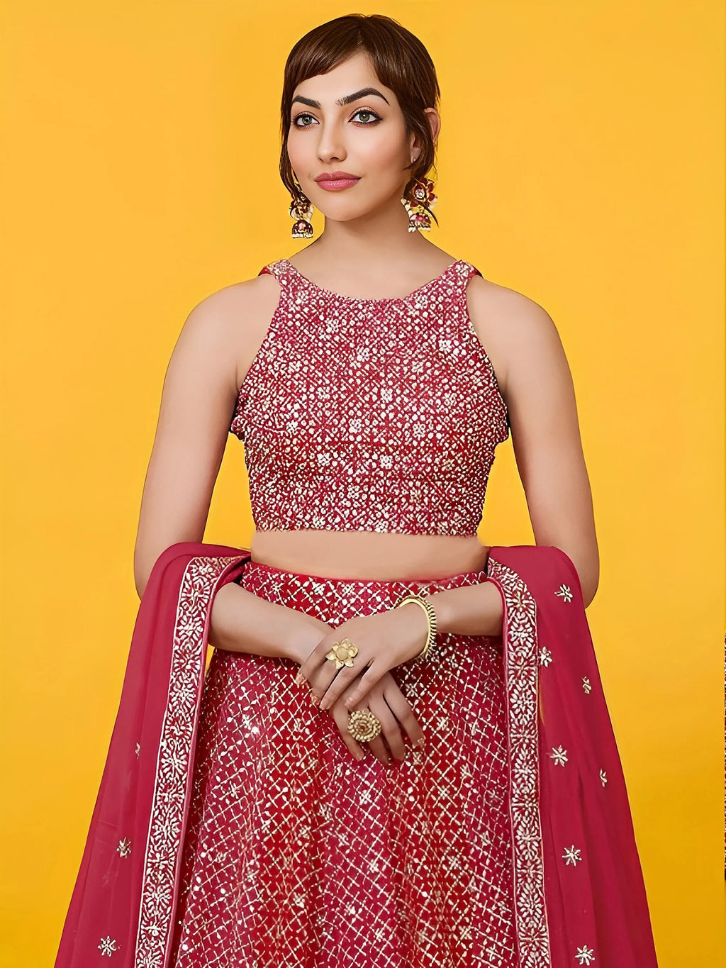 Red Adorable Sequins Georgette Wedding Lehenga Choli With Dupatta