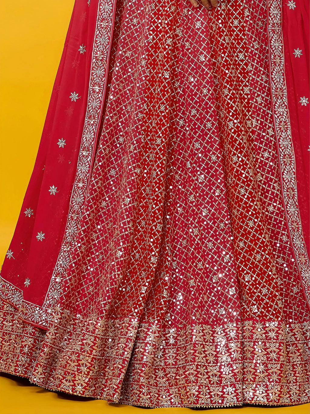 Red Adorable Sequins Georgette Wedding Lehenga Choli With Dupatta