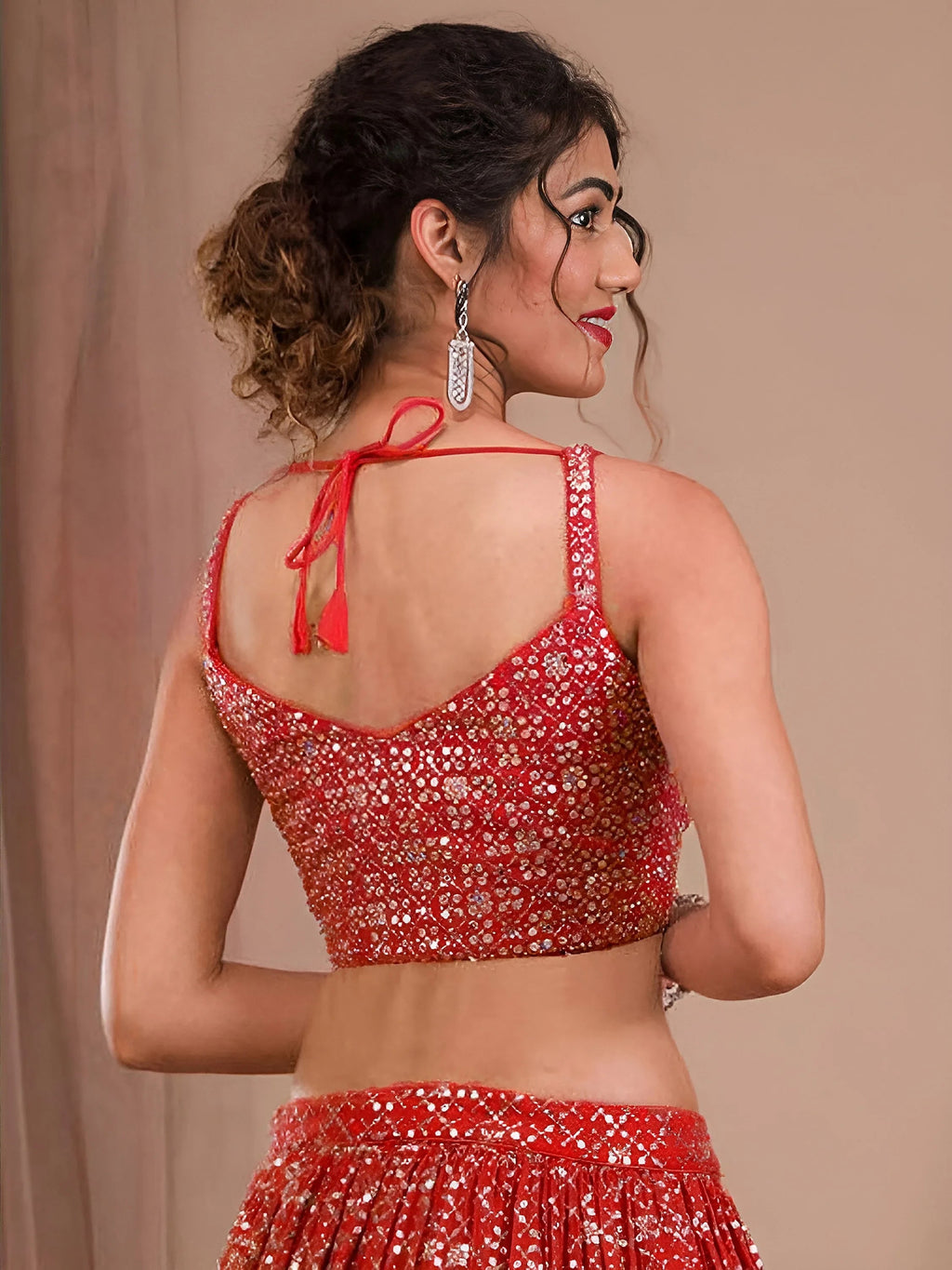 Red Adorable Sequins Georgette Wedding Lehenga Choli With Dupatta