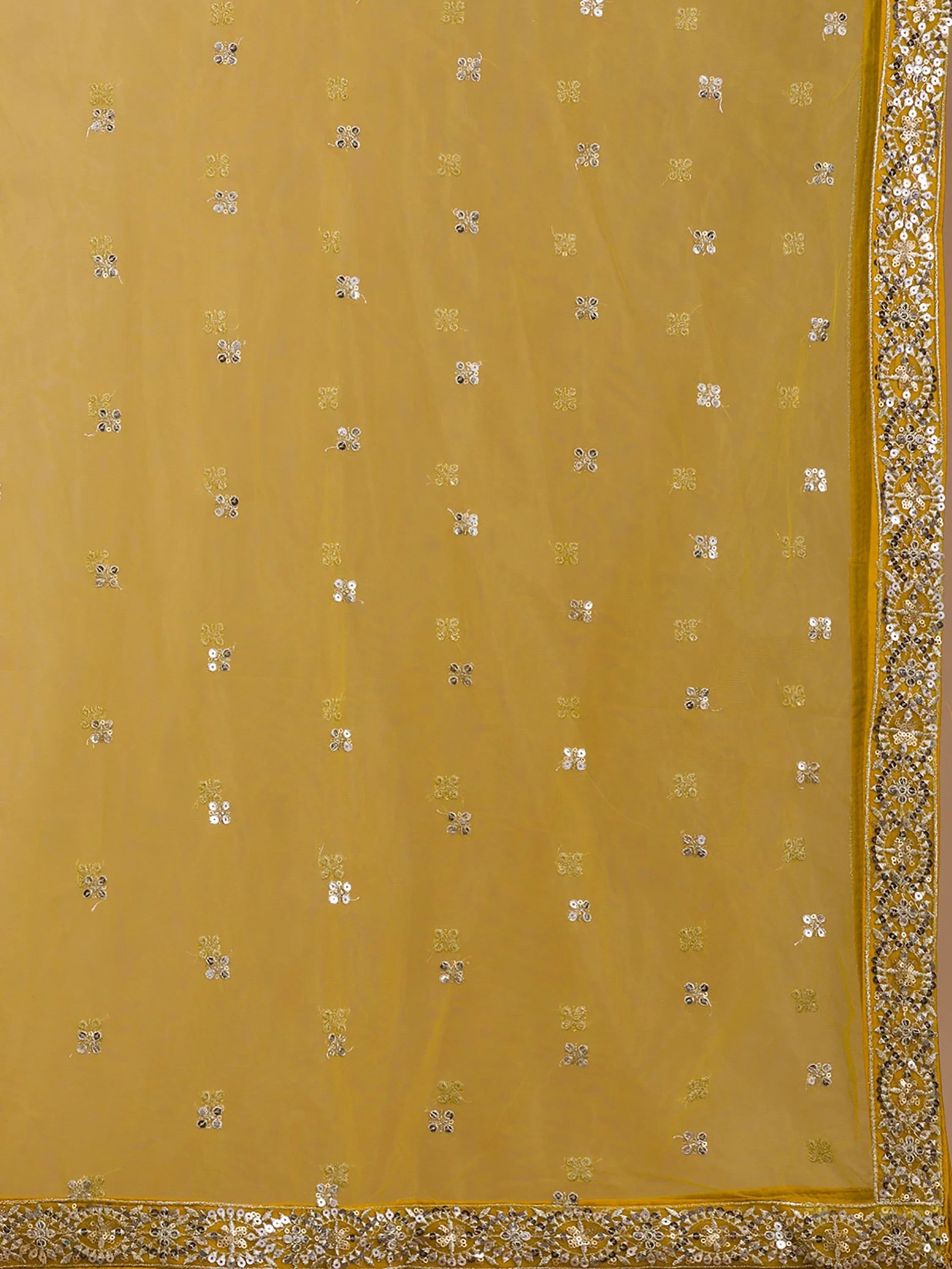 Yellow Adorable Sequins Georgette Wedding Lehenga Choli With Dupatta
