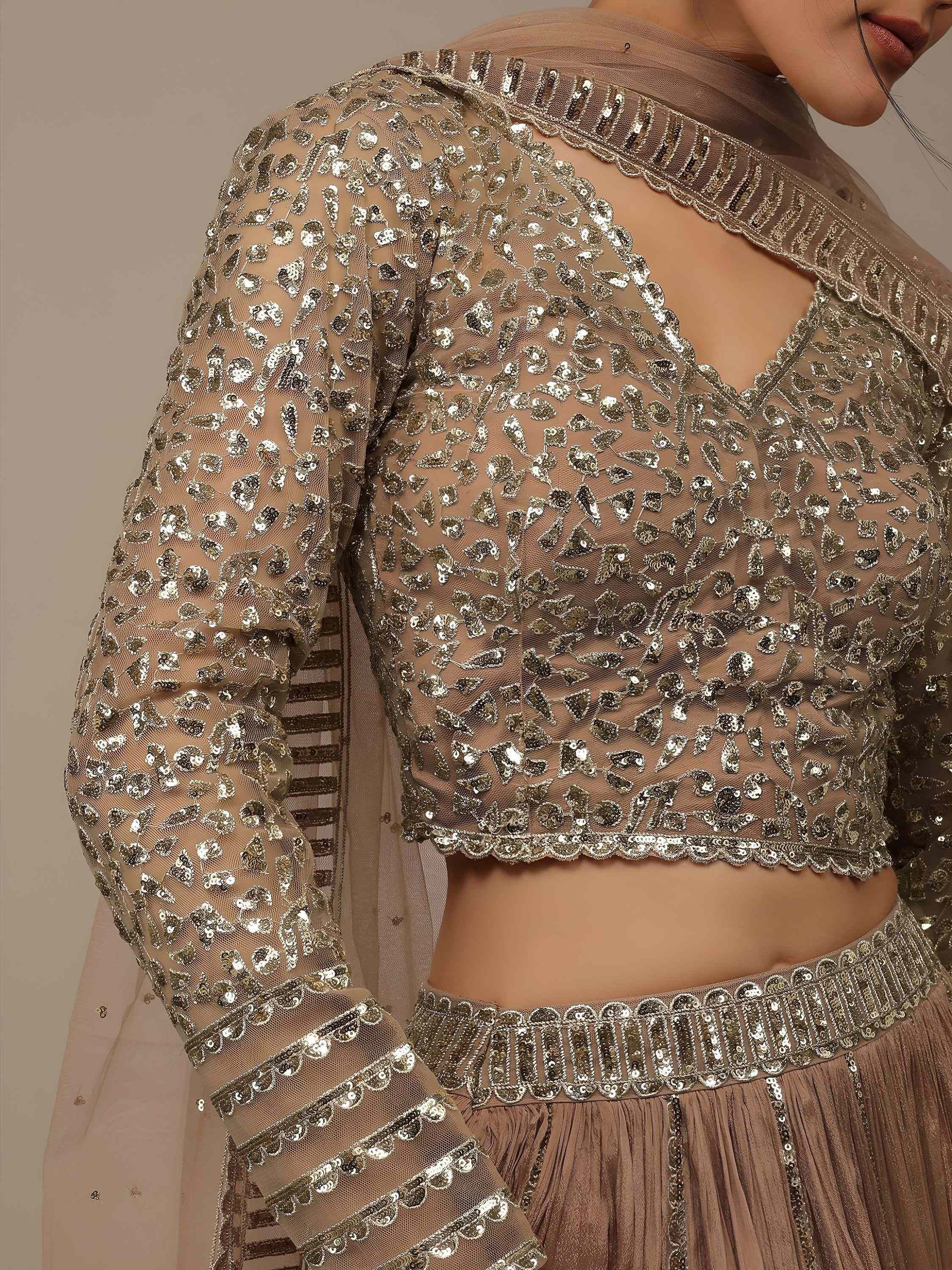 Beige Gorgeous Sequins Georgette Party Wear Lehenga Choli