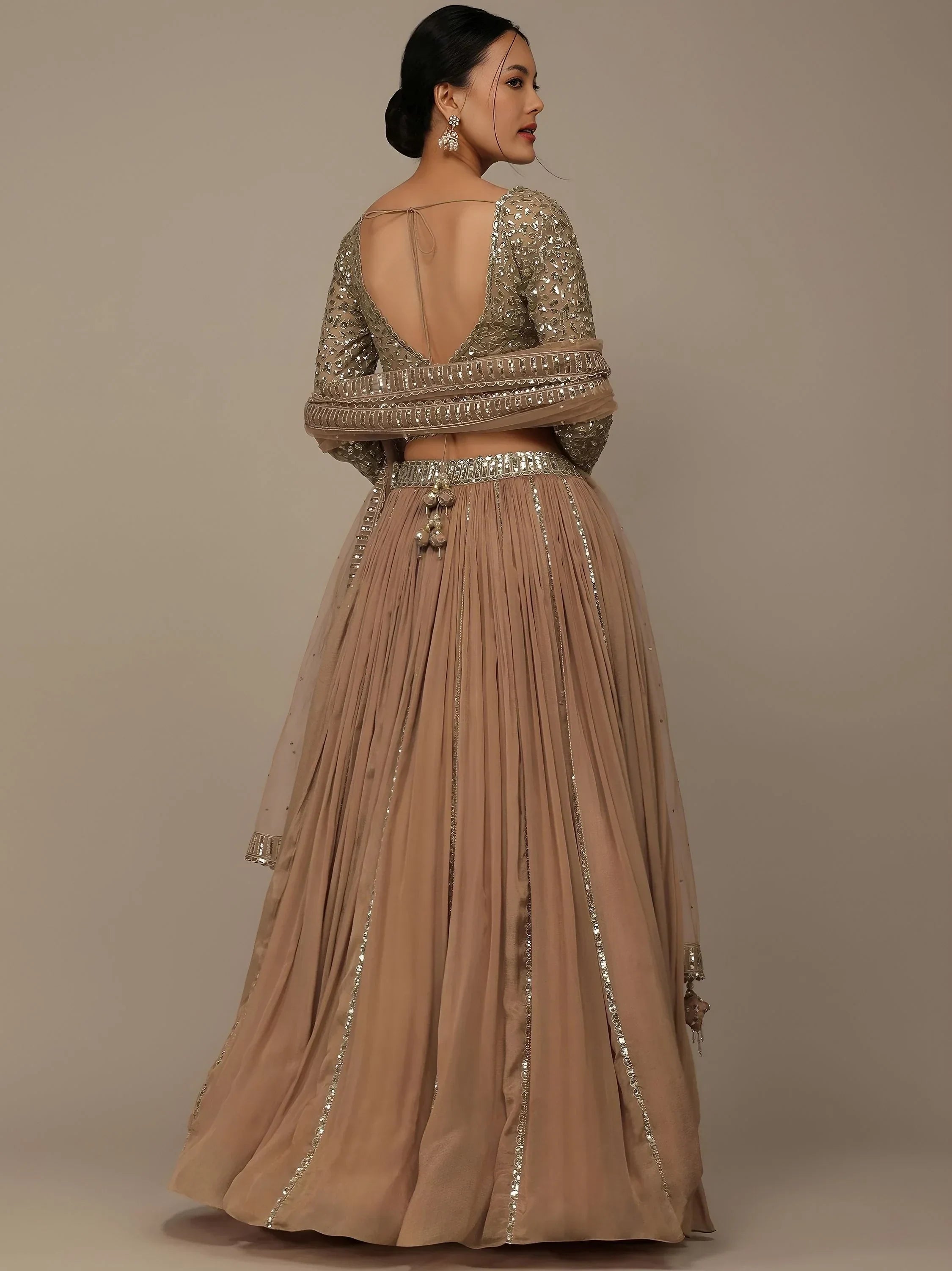 Beige Gorgeous Sequins Georgette Party Wear Lehenga Choli