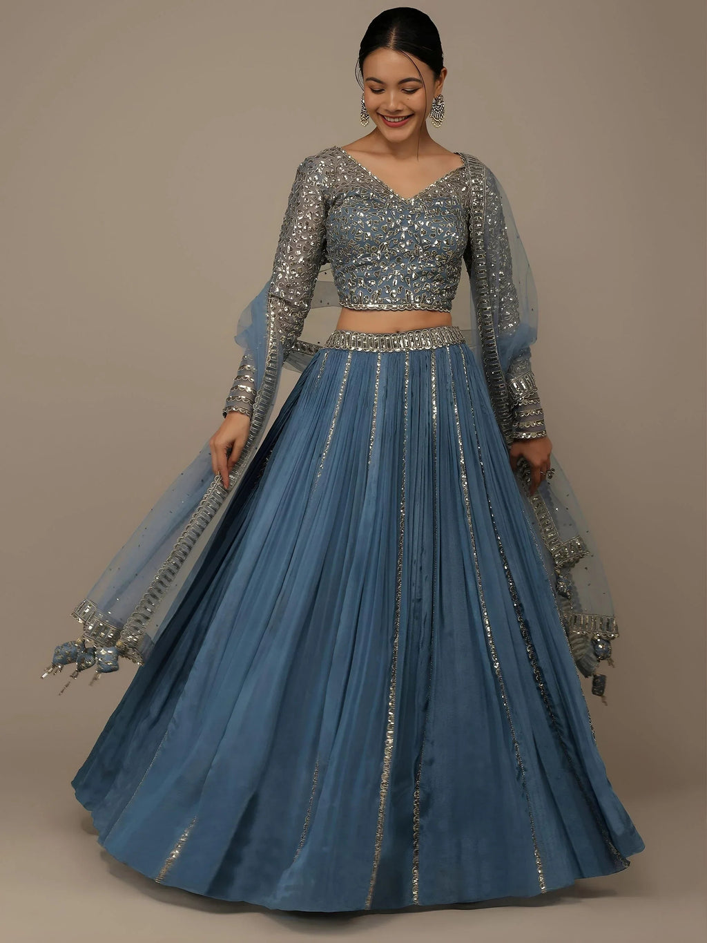 Blue Gorgeous Sequins Georgette Party Wear Lehenga Choli
