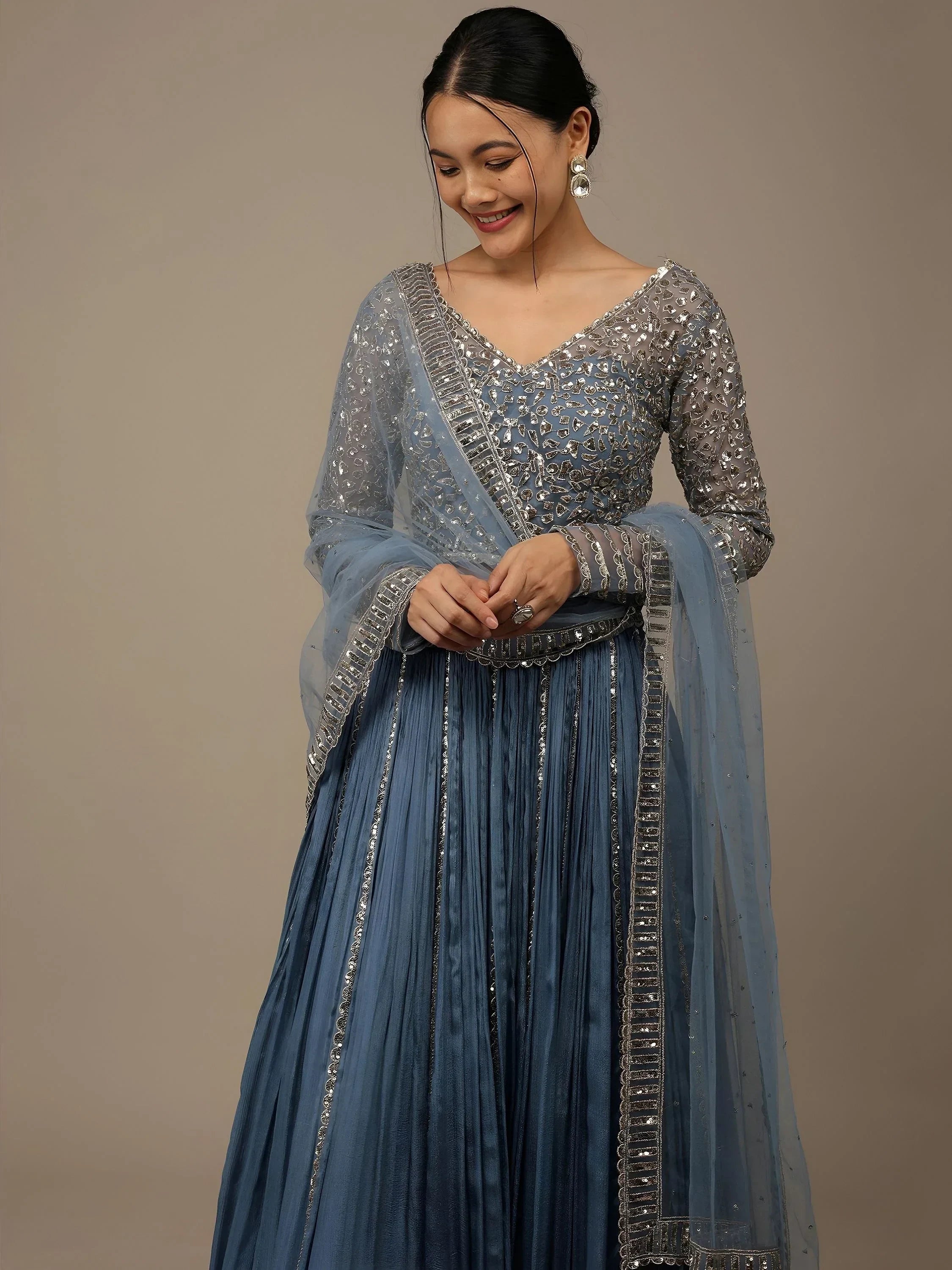 Blue Gorgeous Sequins Georgette Party Wear Lehenga Choli