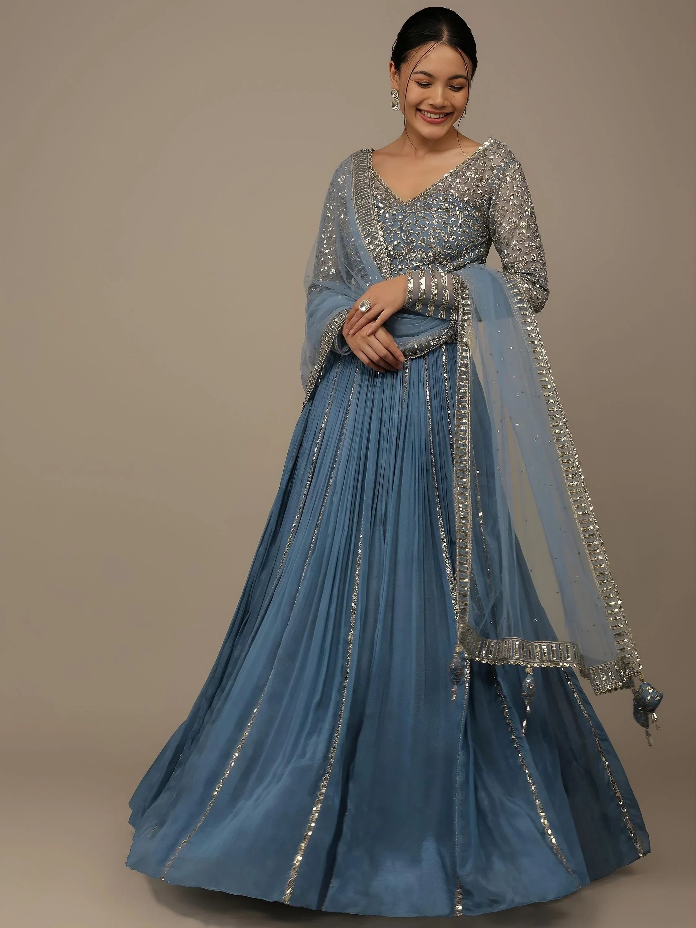 Blue Gorgeous Sequins Georgette Party Wear Lehenga Choli