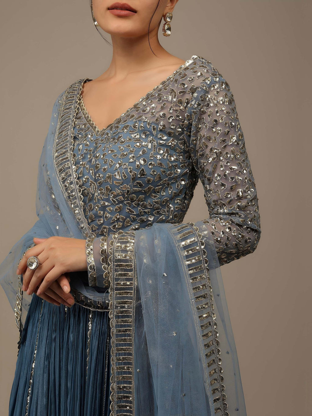 Blue Gorgeous Sequins Georgette Party Wear Lehenga Choli