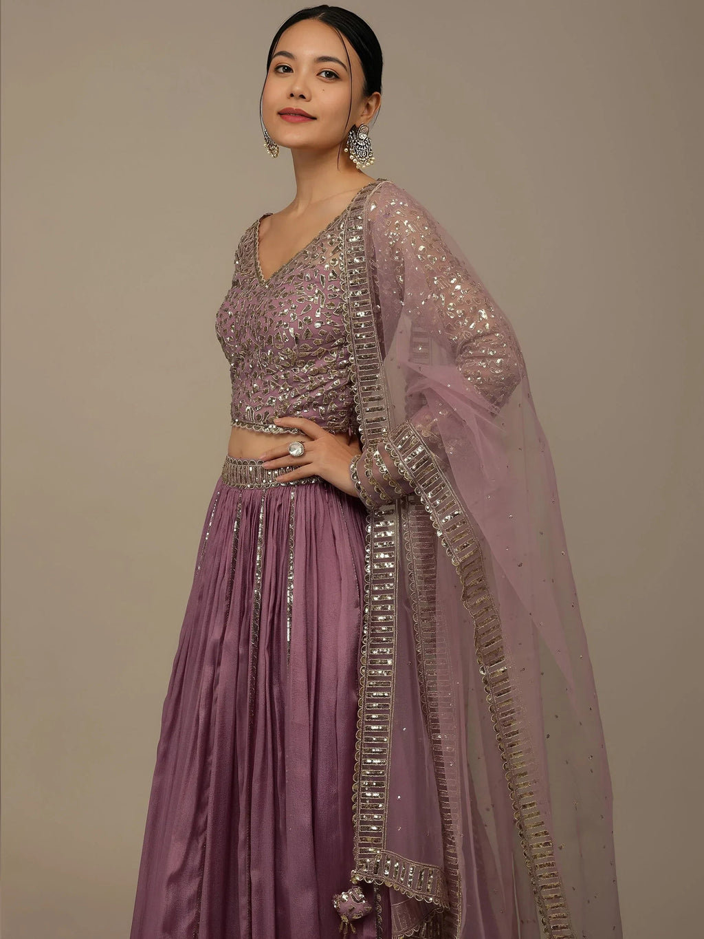 Pink Gorgeous Sequins Georgette Party Wear Lehenga Choli