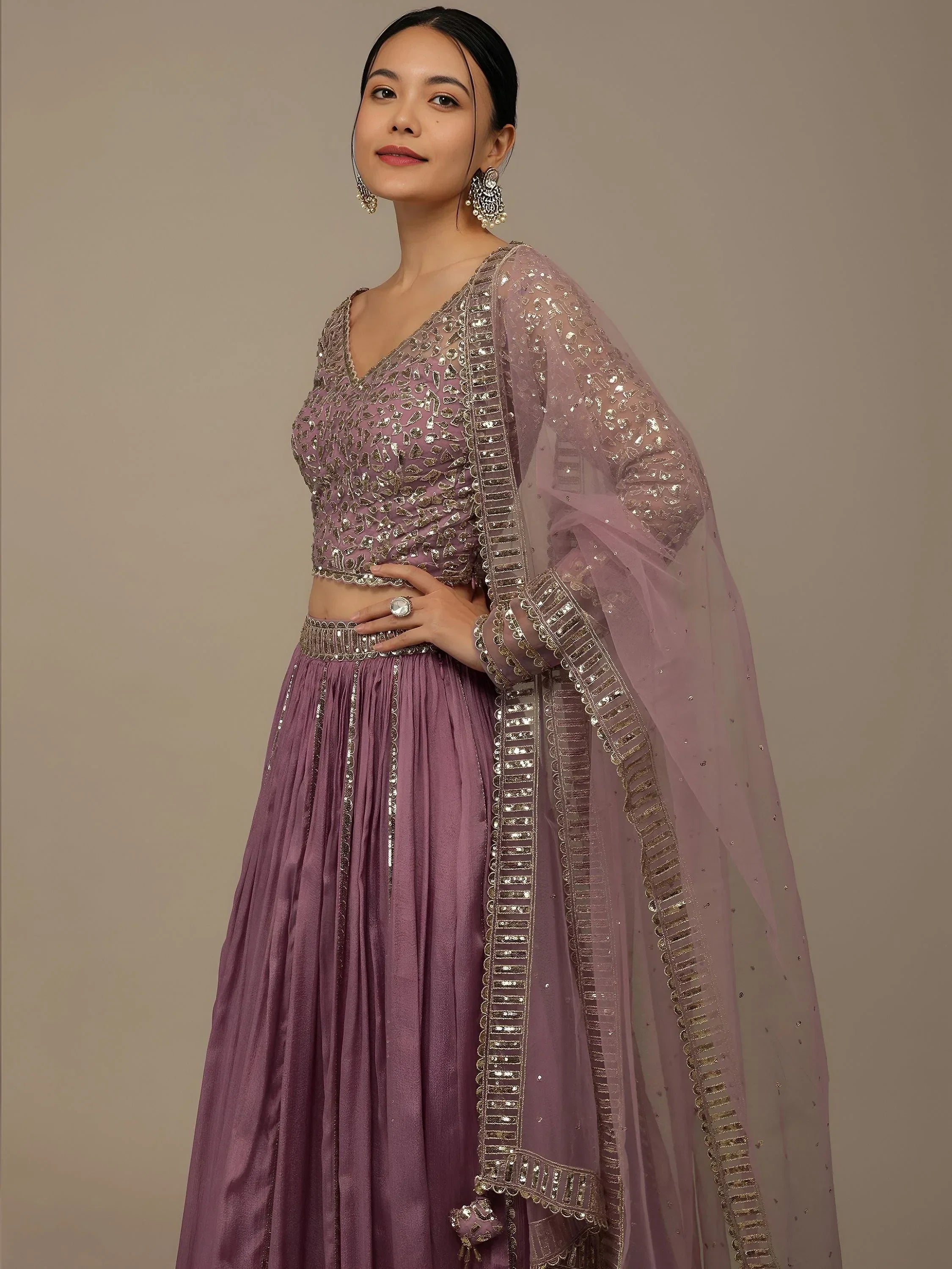 Pink Gorgeous Sequins Georgette Party Wear Lehenga Choli