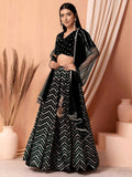 Black Lovely Zari Embroidered Georgette Reception Wear Lehenga Choli