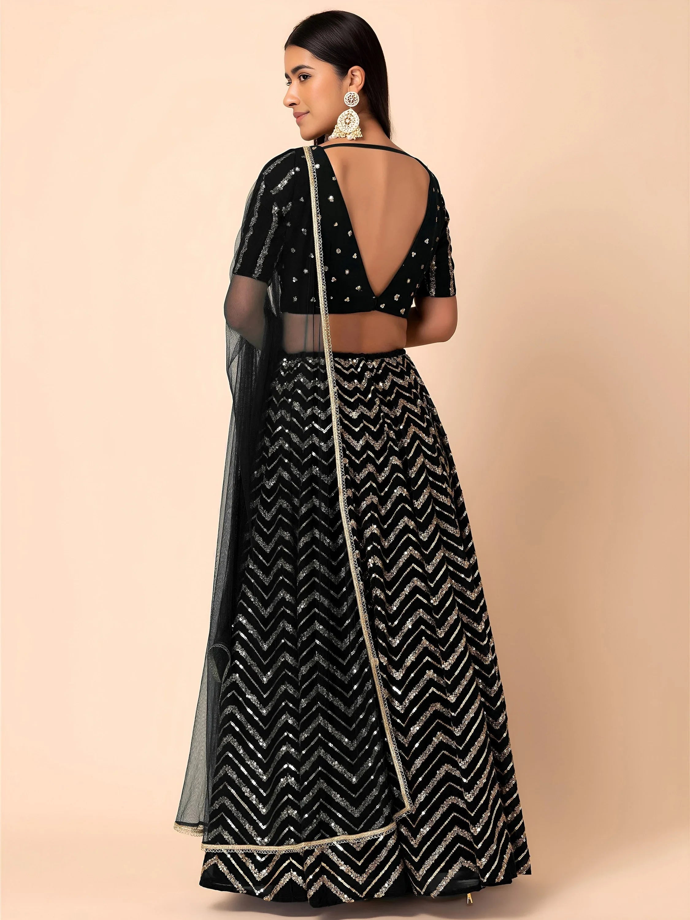 Black Lovely Zari Embroidered Georgette Reception Wear Lehenga Choli