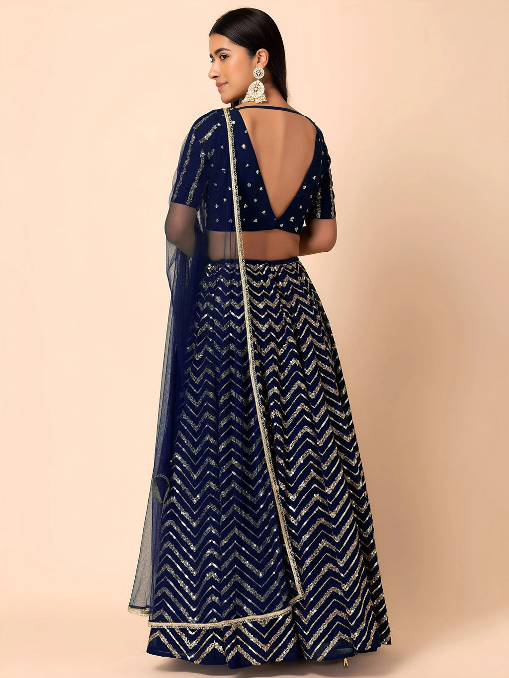 Navy Lovely Zari Embroidered Georgette Reception Wear Lehenga Choli