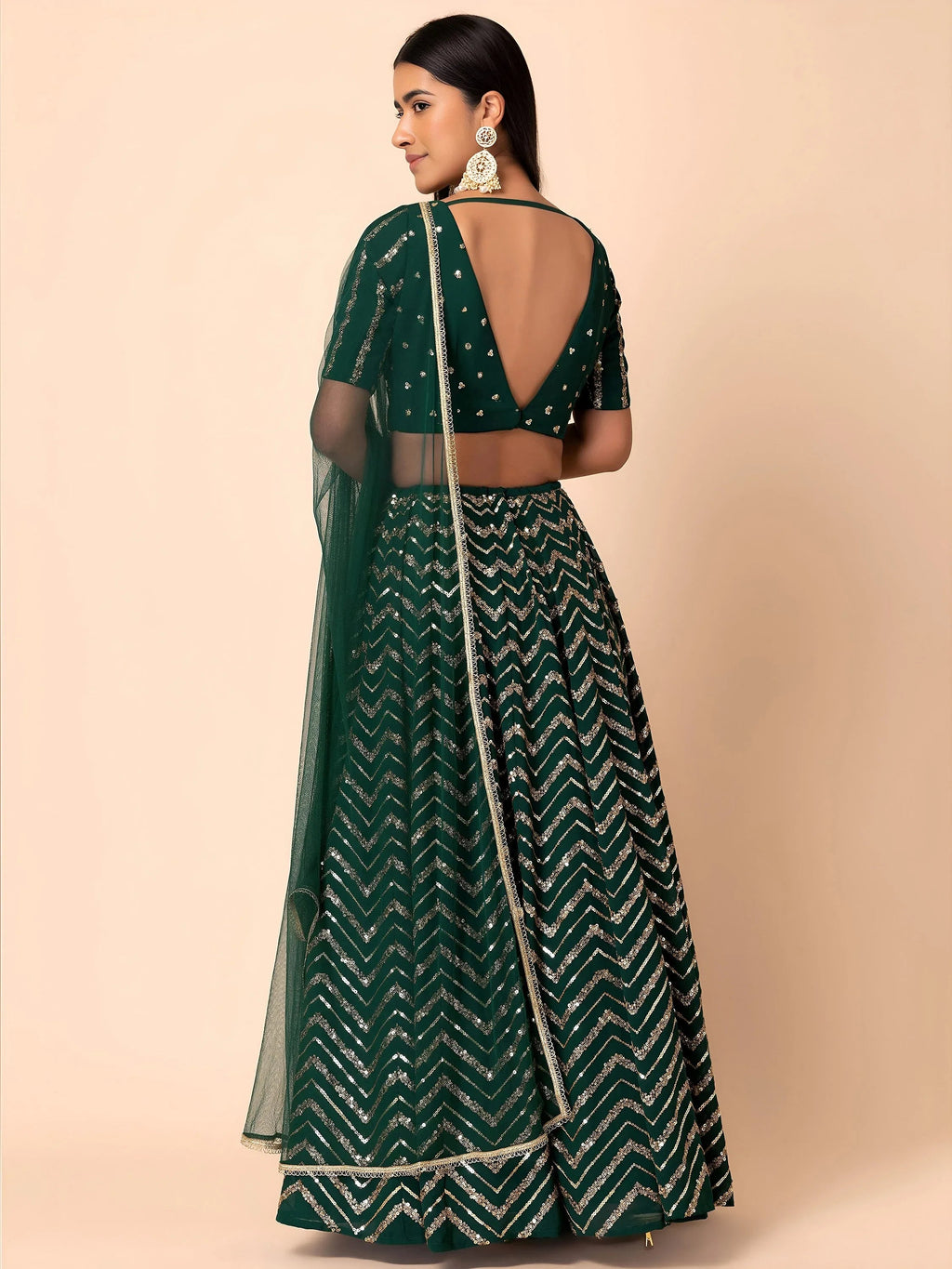 Green Lovely Zari Embroidered Georgette Reception Wear Lehenga Choli