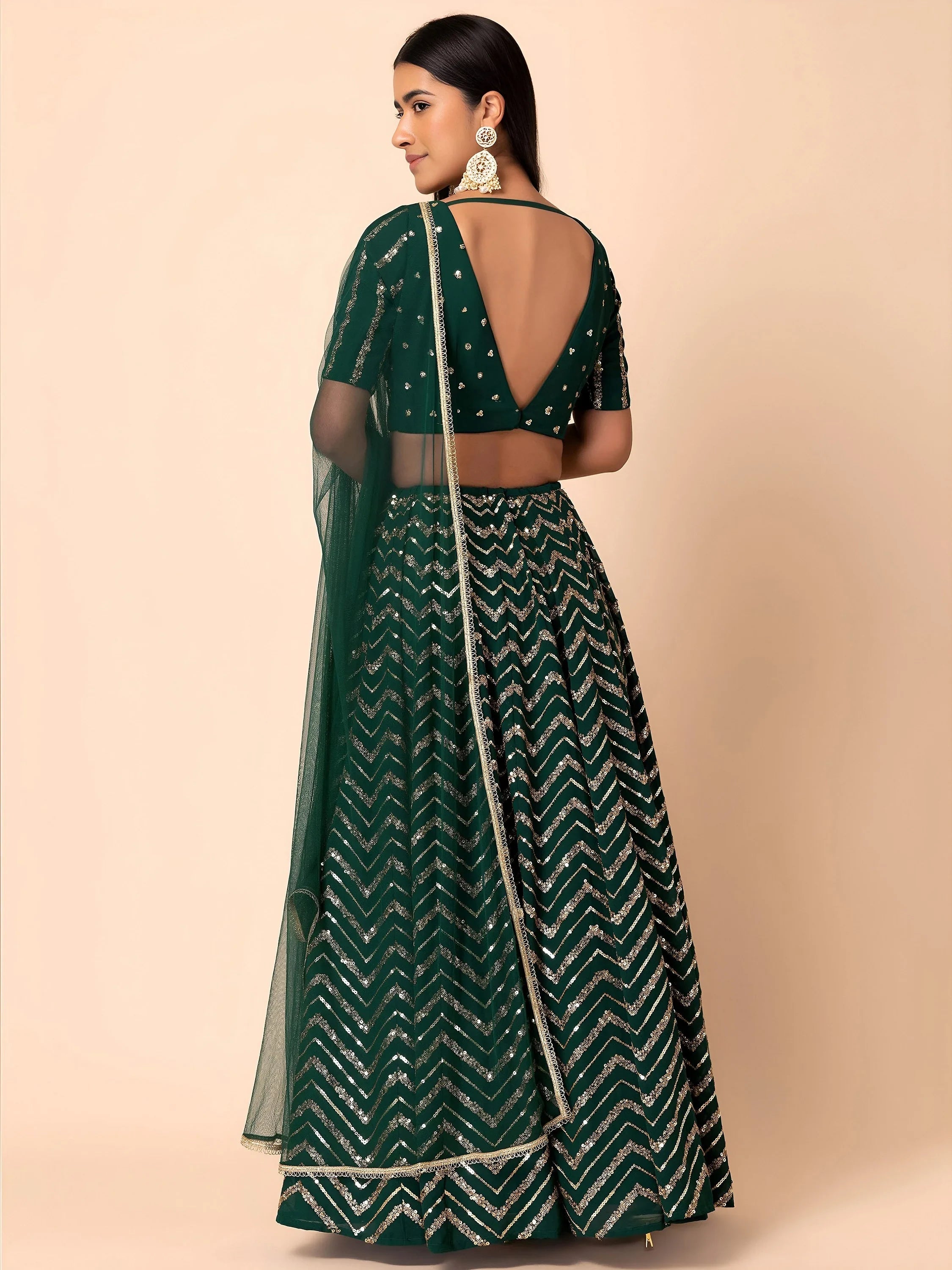 Green Lovely Zari Embroidered Georgette Reception Wear Lehenga Choli