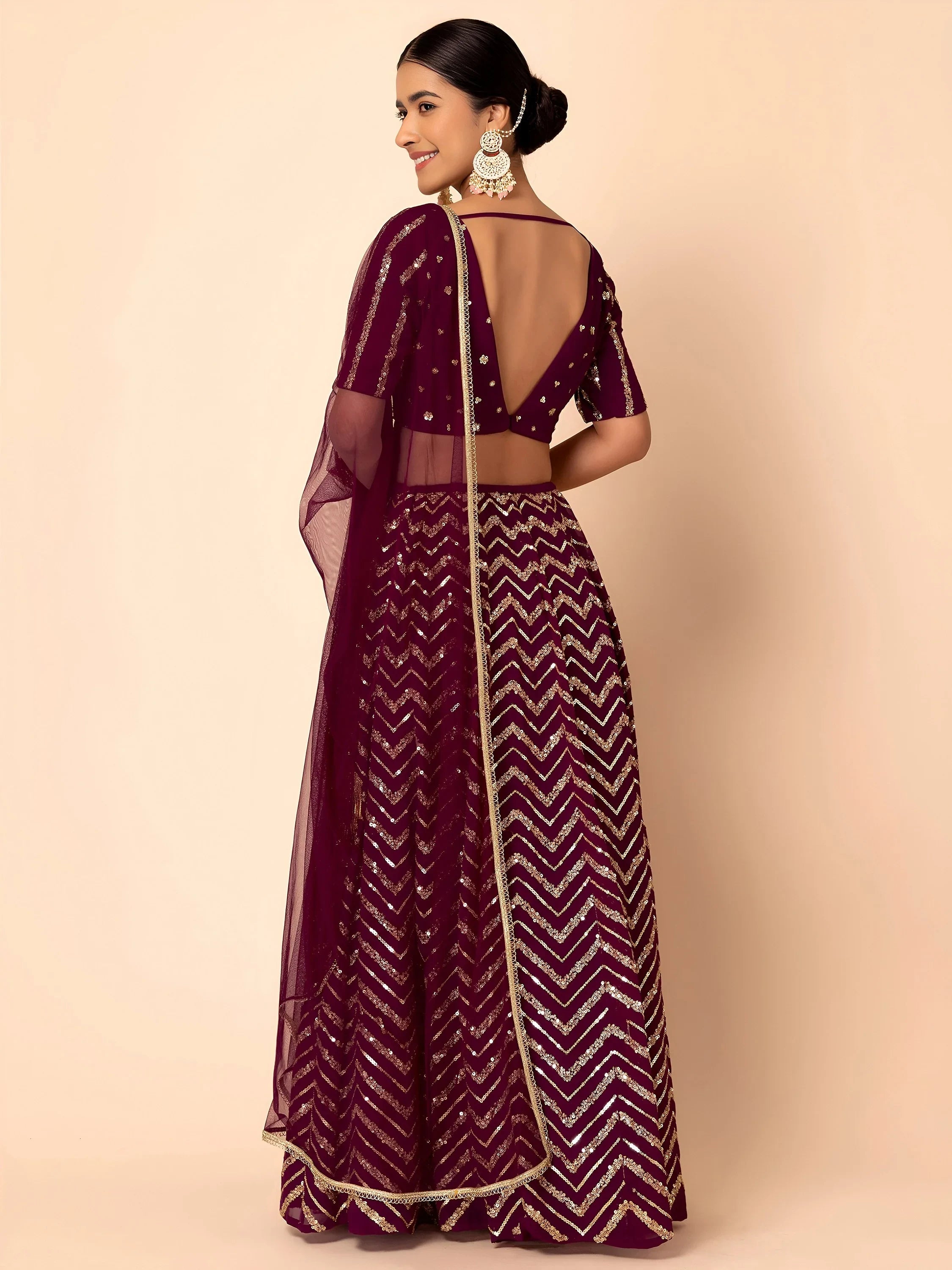 Maroon Lovely Zari Embroidered Georgette Reception Wear Lehenga Choli